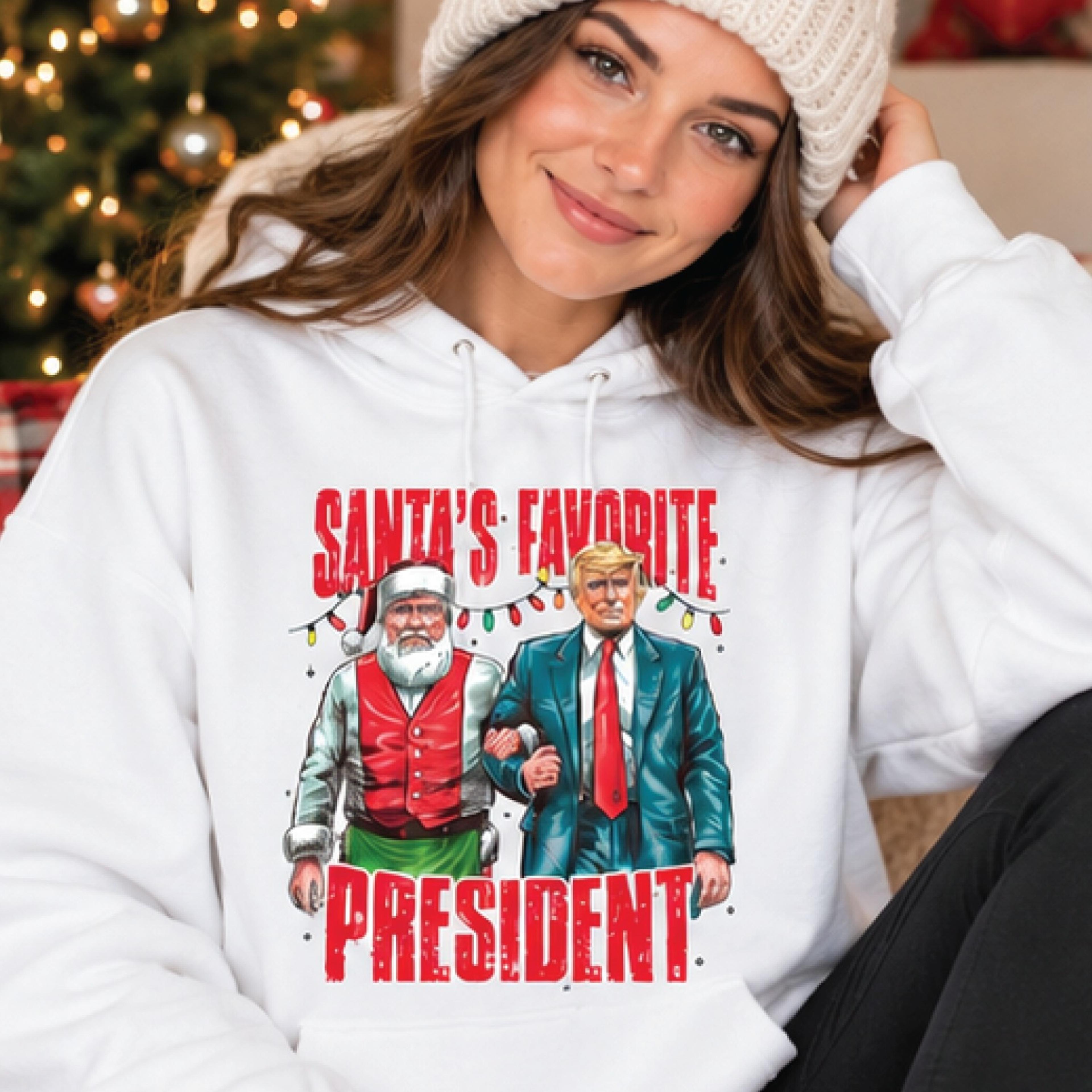 santa's favorite president christmas hoodie, funny trump santa hoodie, political christmas gift, retro holiday pullover