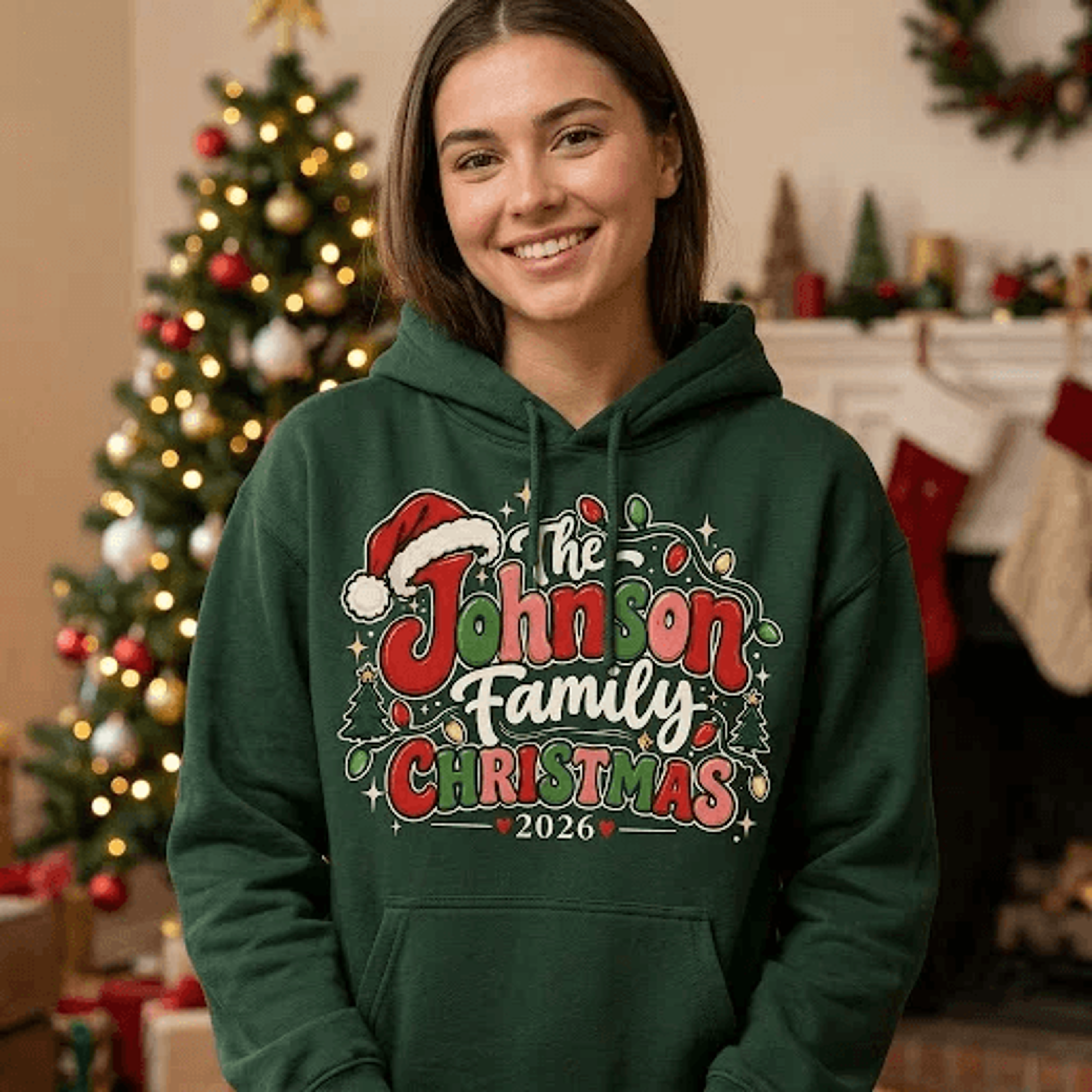 Personalized Family Christmas Hoodie Custom Last Name Christmas 2026 Hoodie Matching Family Holiday 1