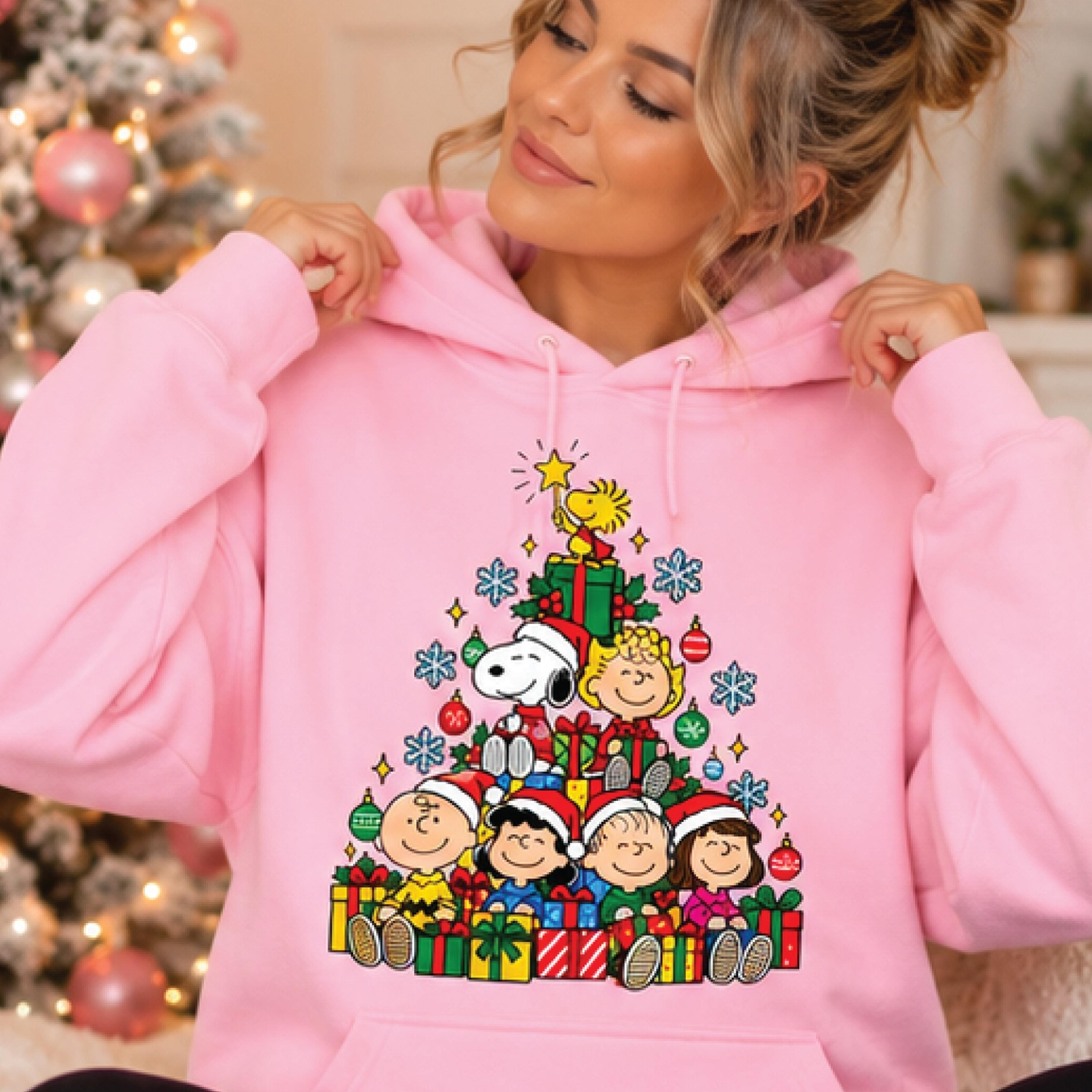 peanuts christmas hoodie, snoopy charlie brown and woodstock holiday graphic pullover, cute christmas tree gift hoodie