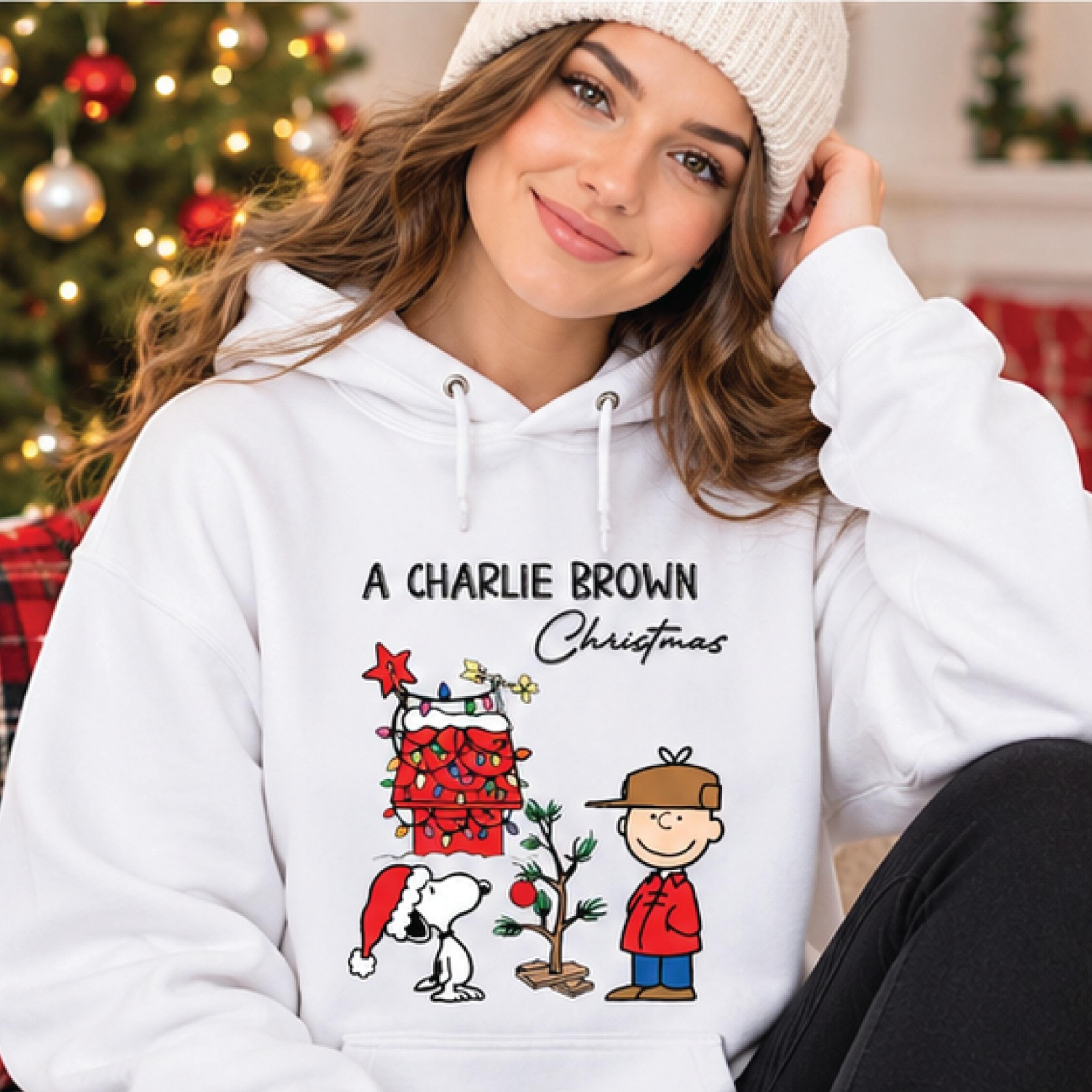 a charlie brown christmas hoodie, snoopy holiday graphic pullover, vintage peanuts christmas tree hoodie, festive gift