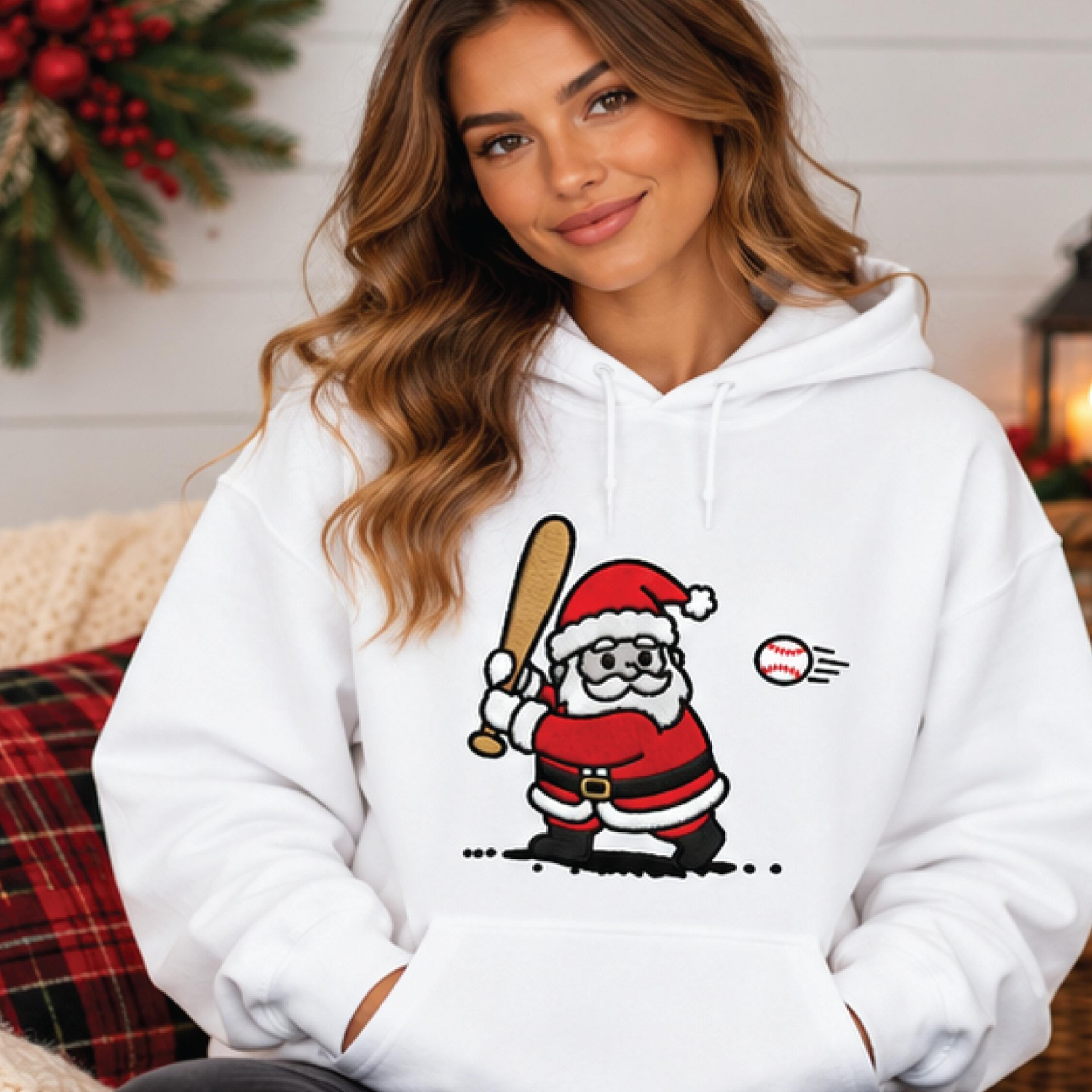 santa baseball christmas hoodie, funny santa claus baseball player pullover, cute holiday sports hoodie, baseball lover
