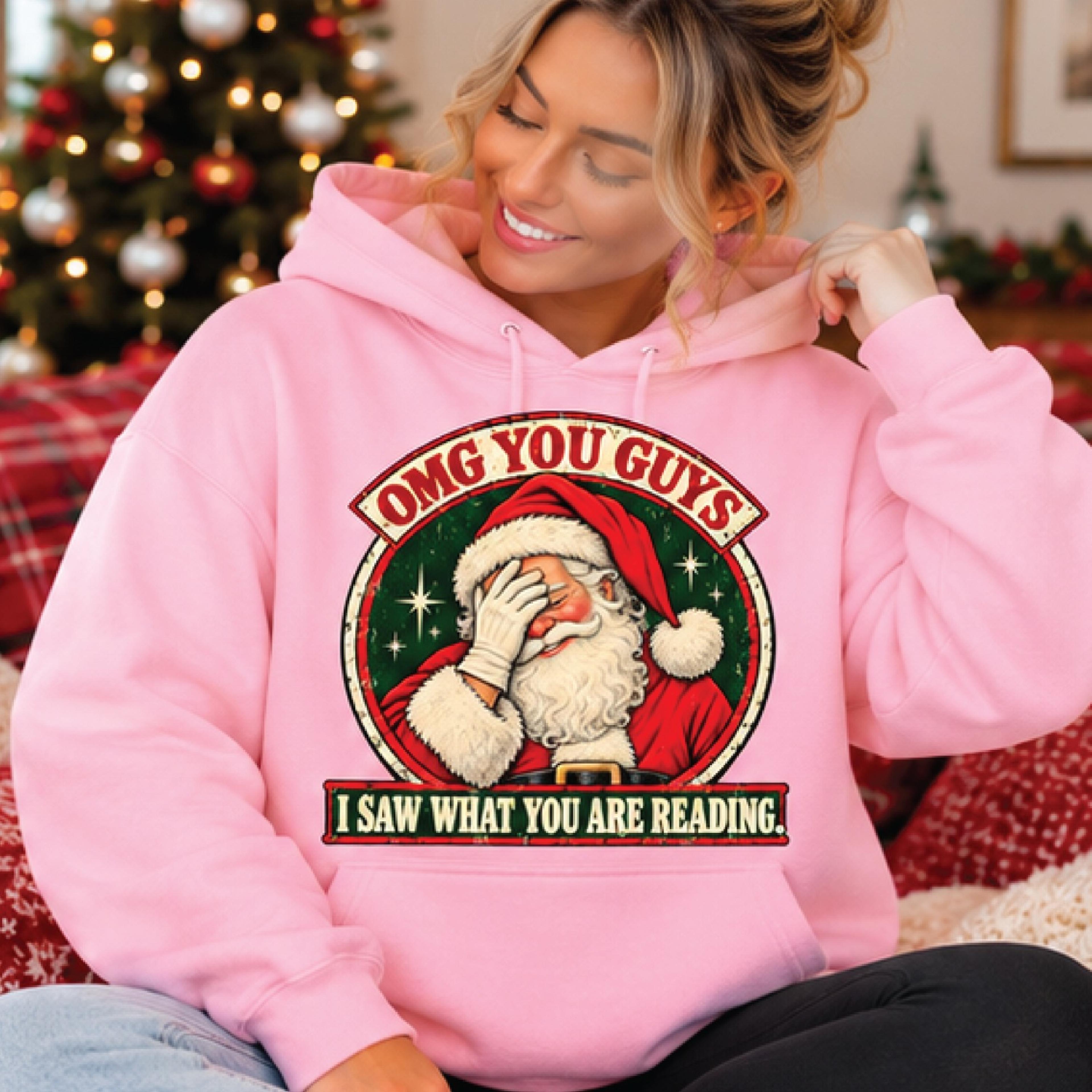 omg you guys santa christmas hoodie, funny i saw what you are reading graphic, vintage santa holiday humor gift