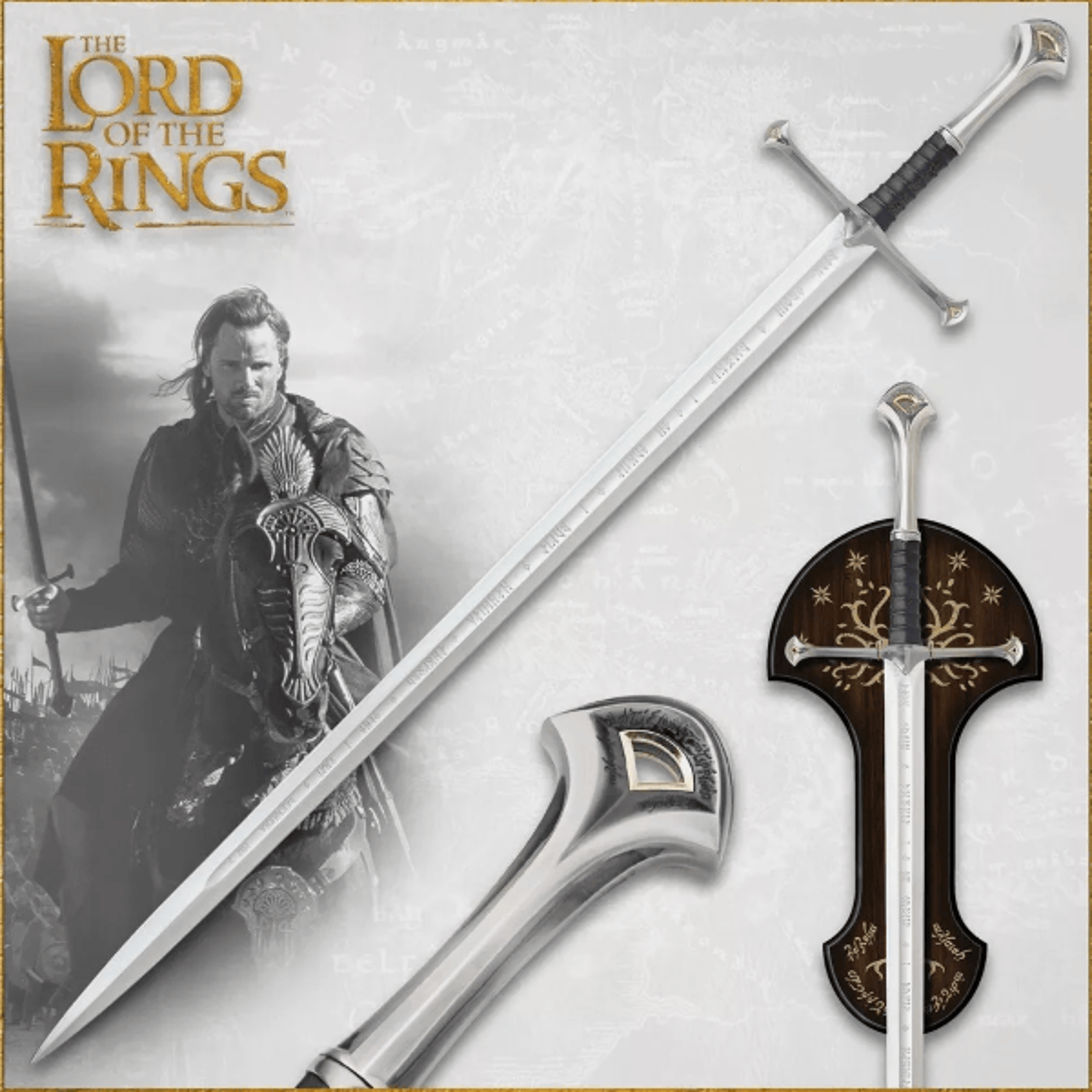 hand-forged anduril sword of aragorn – 40" high-carbon steel lotr replica with leather sheath & wall plaque