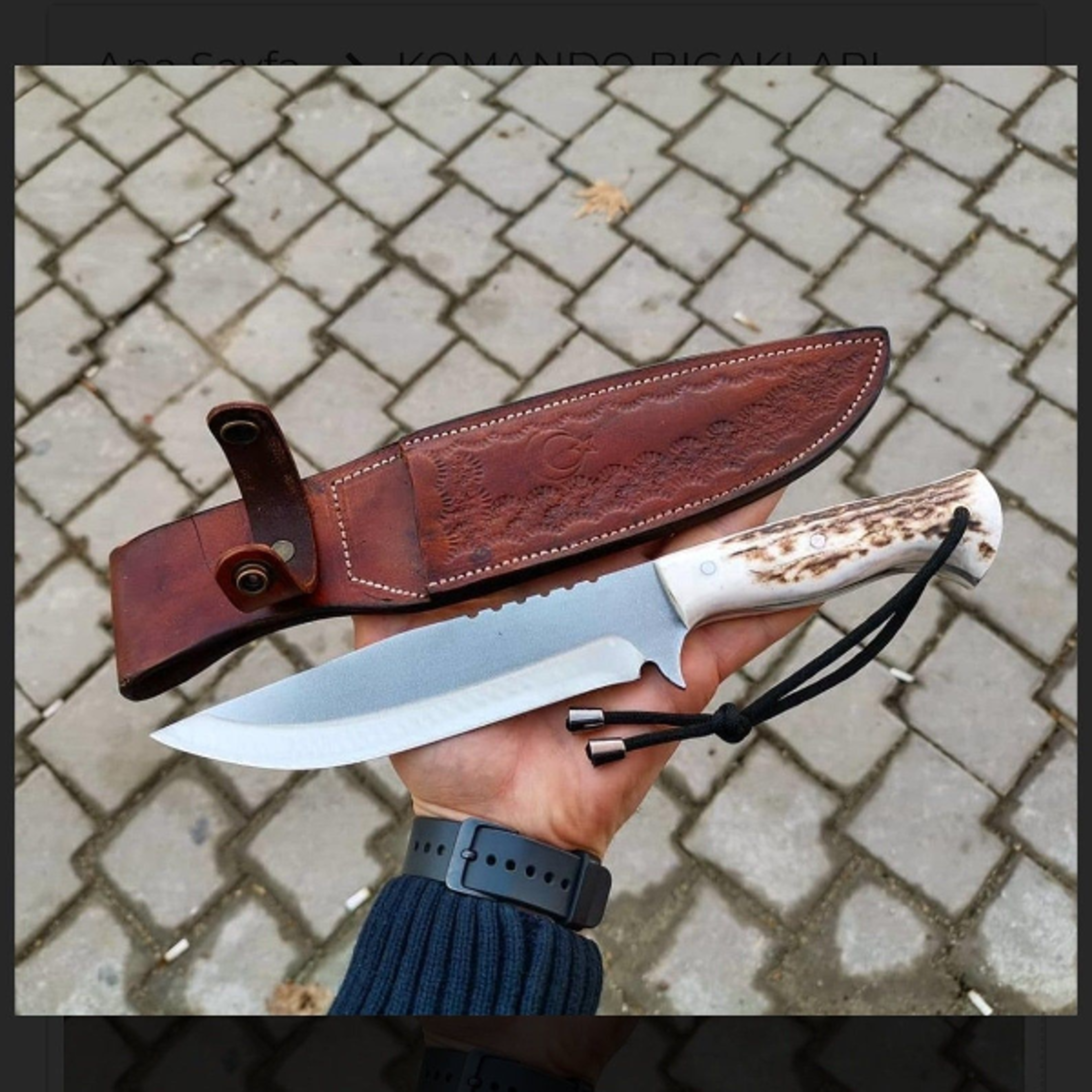 handmade stag horn hunting knife with engraved bushcraft fixed blade - perfect luxury gift for outdoor enthusiasts
