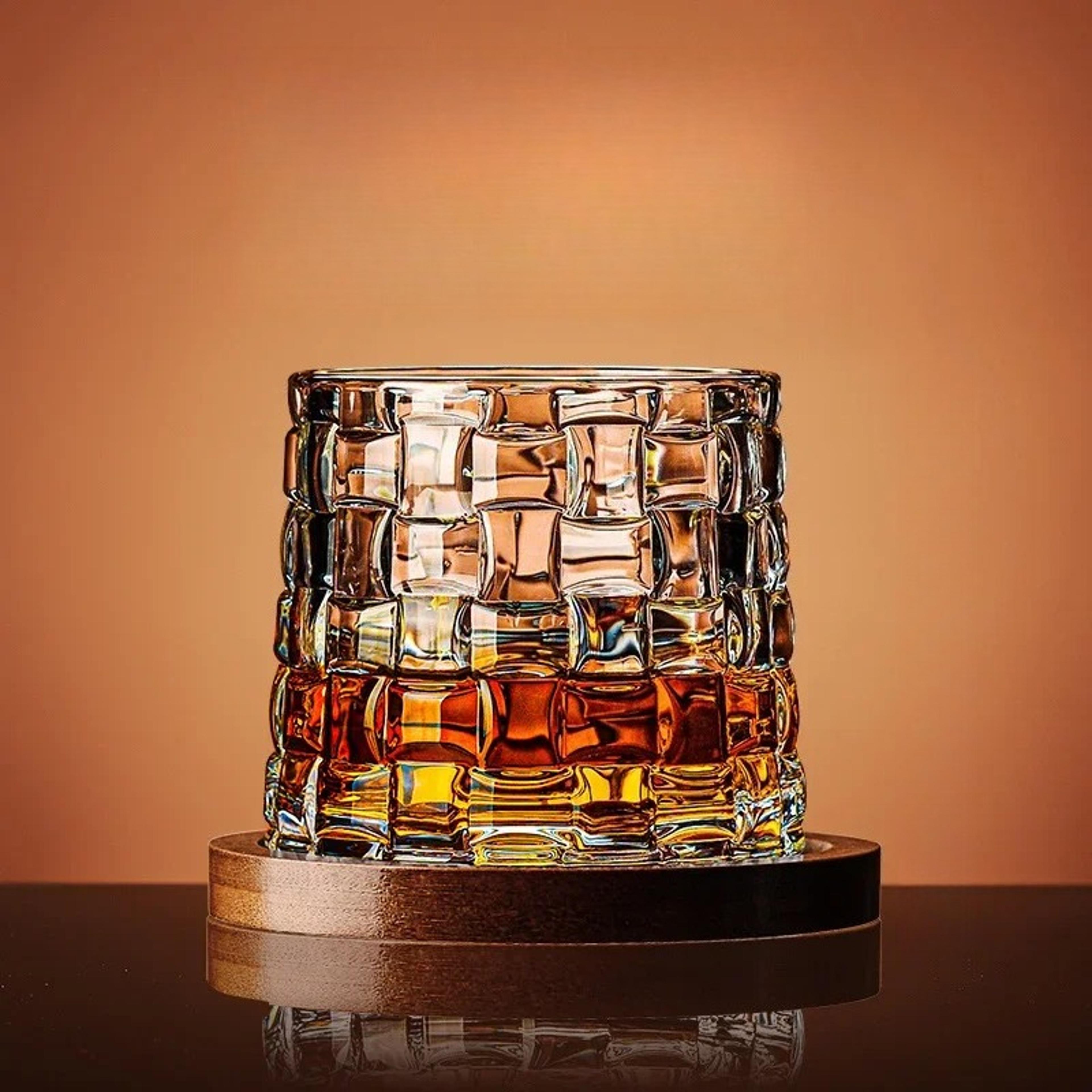 Rotating Spinning Tumbler Whiskey Glass Crystal Whiskey Glasses With Base Wine Brandy Drinkware For 6