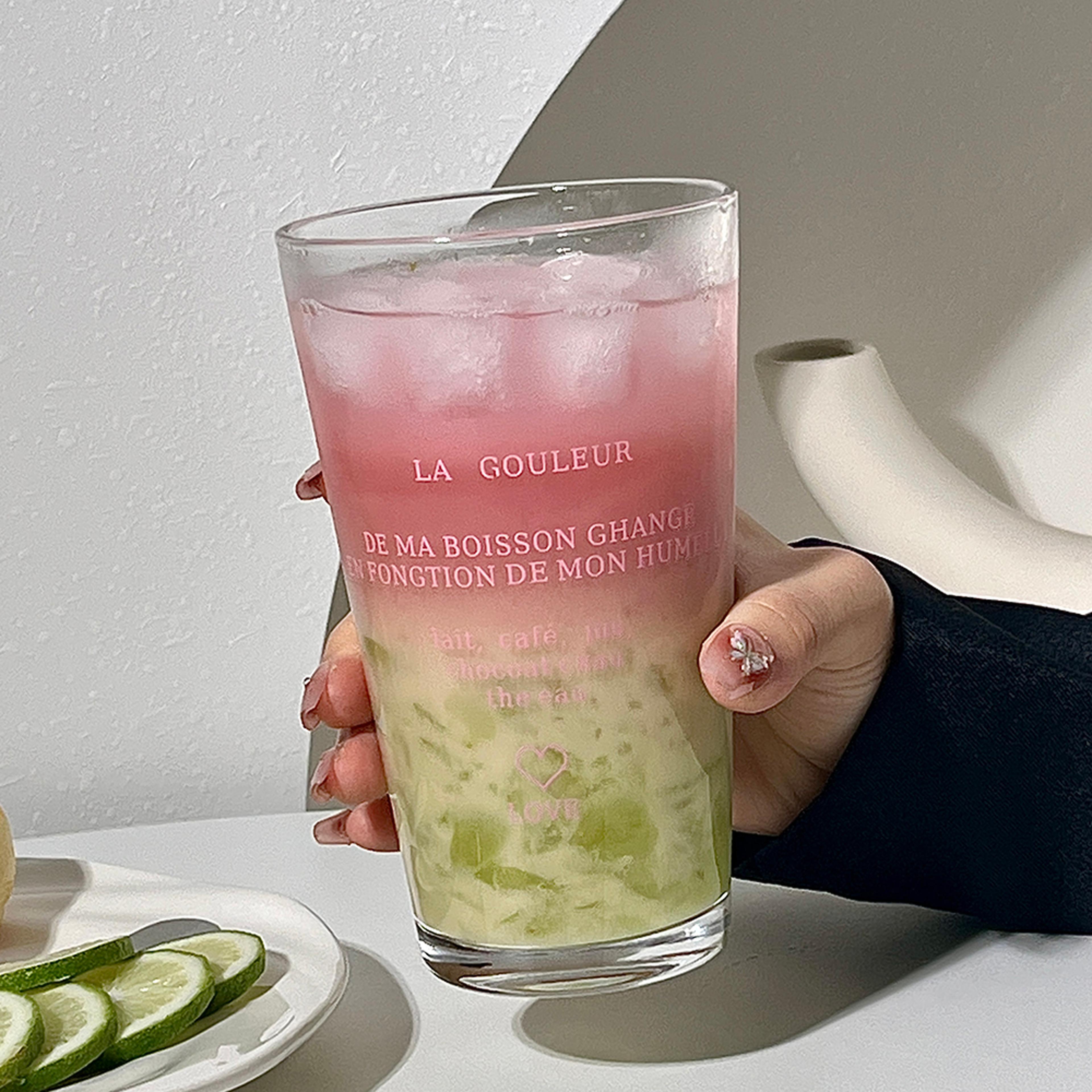 Cute Glass Tumbler With Straw And Lid Transparent Bubble Tea Cup Iced Coffee Juice Tea Glass Letter 3