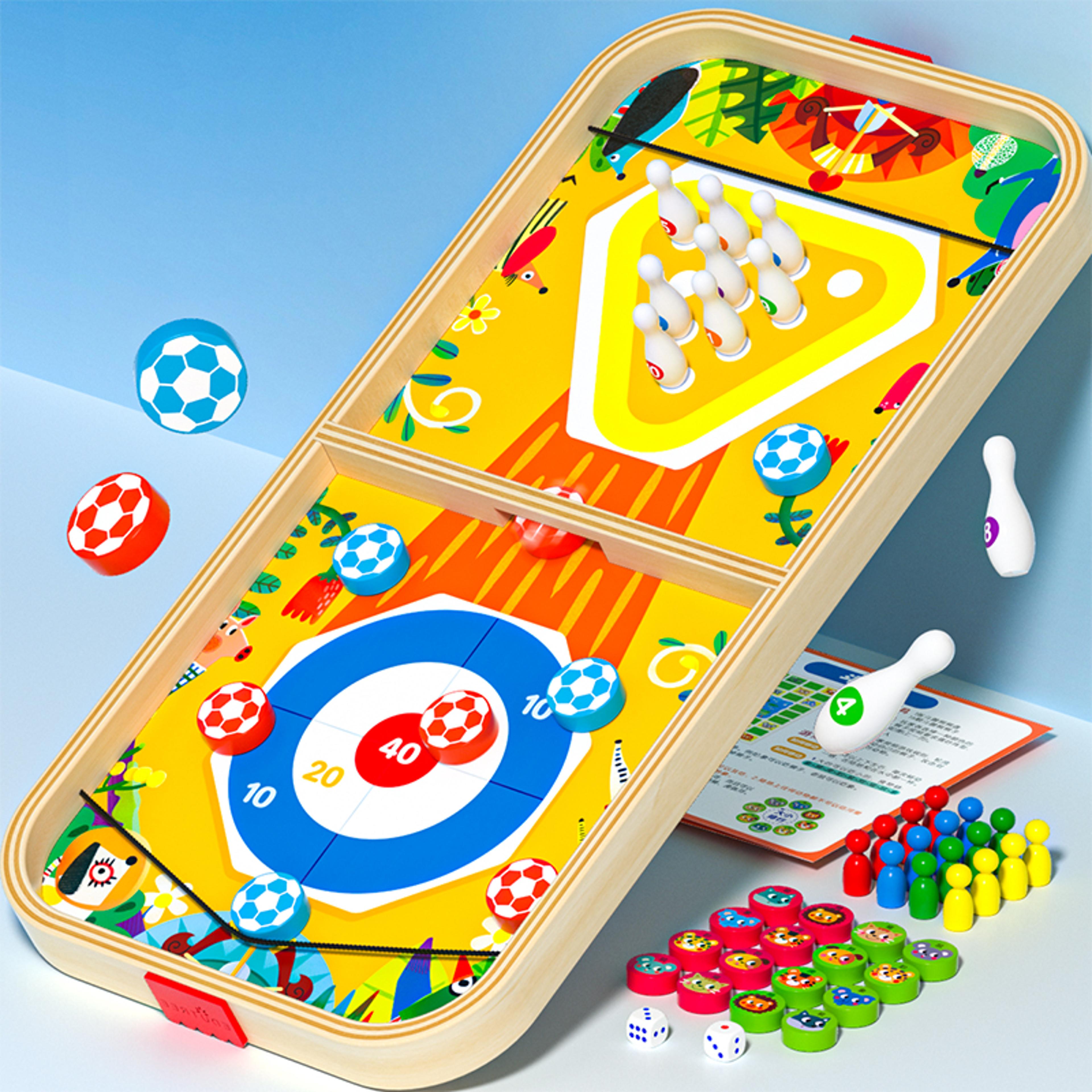 multi in one wooden game chess bounce bowling ice hockey flying chess for family party fun kids adults