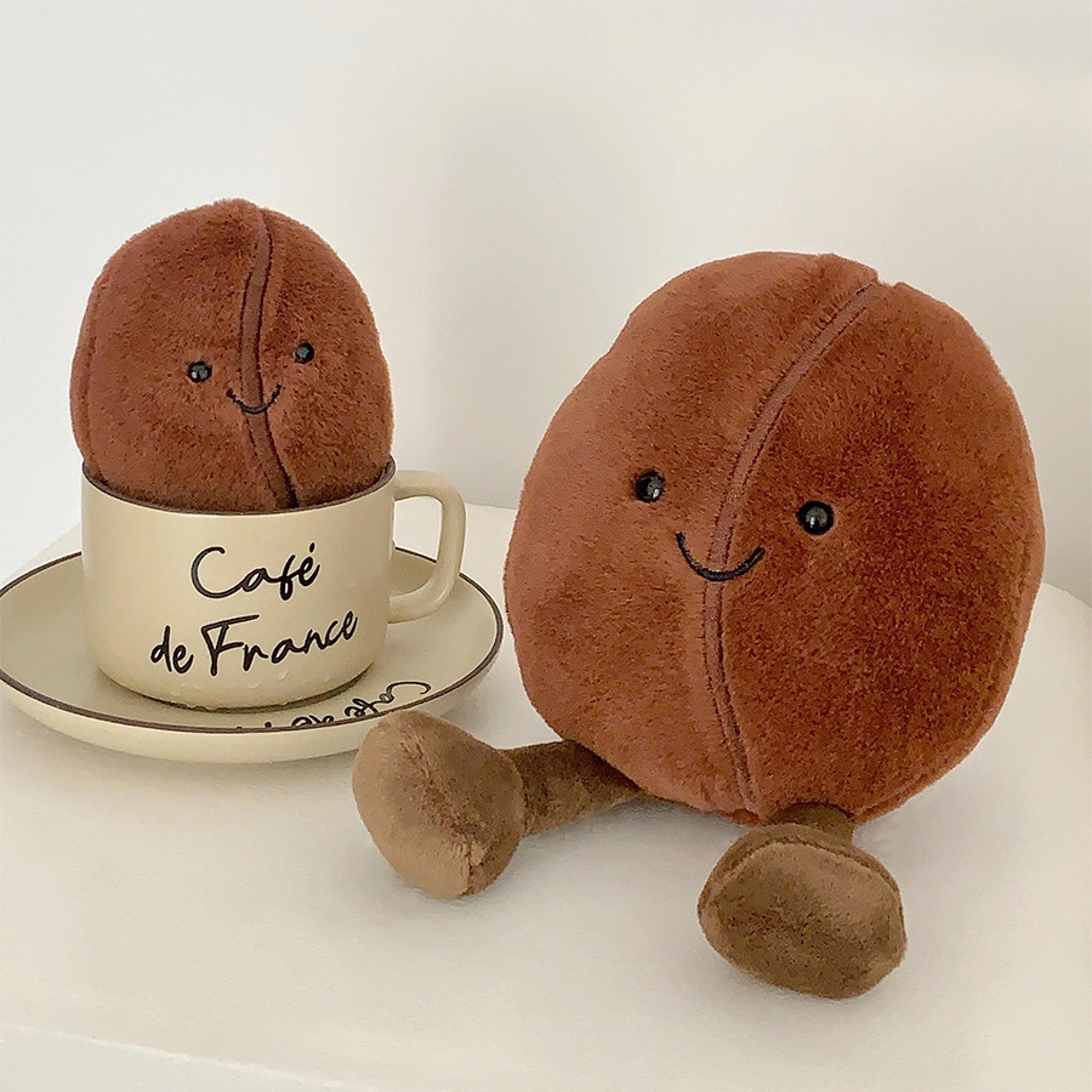 adorable jellycat simulated coffee bean plushie, soft doll, brown coffee food toy, perfect xmas gift