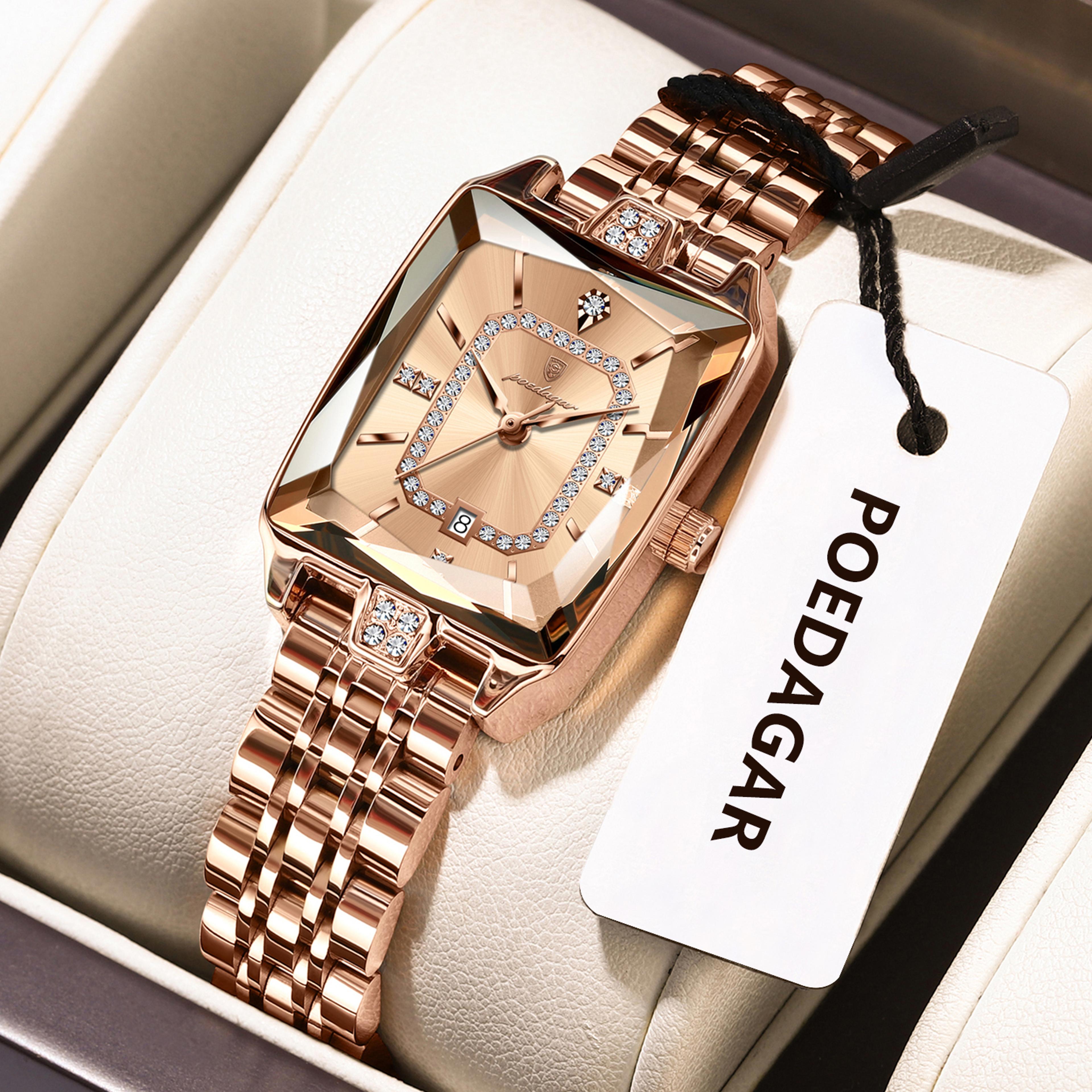 elegant women's quartz watch with stainless steel band waterproof design and date display