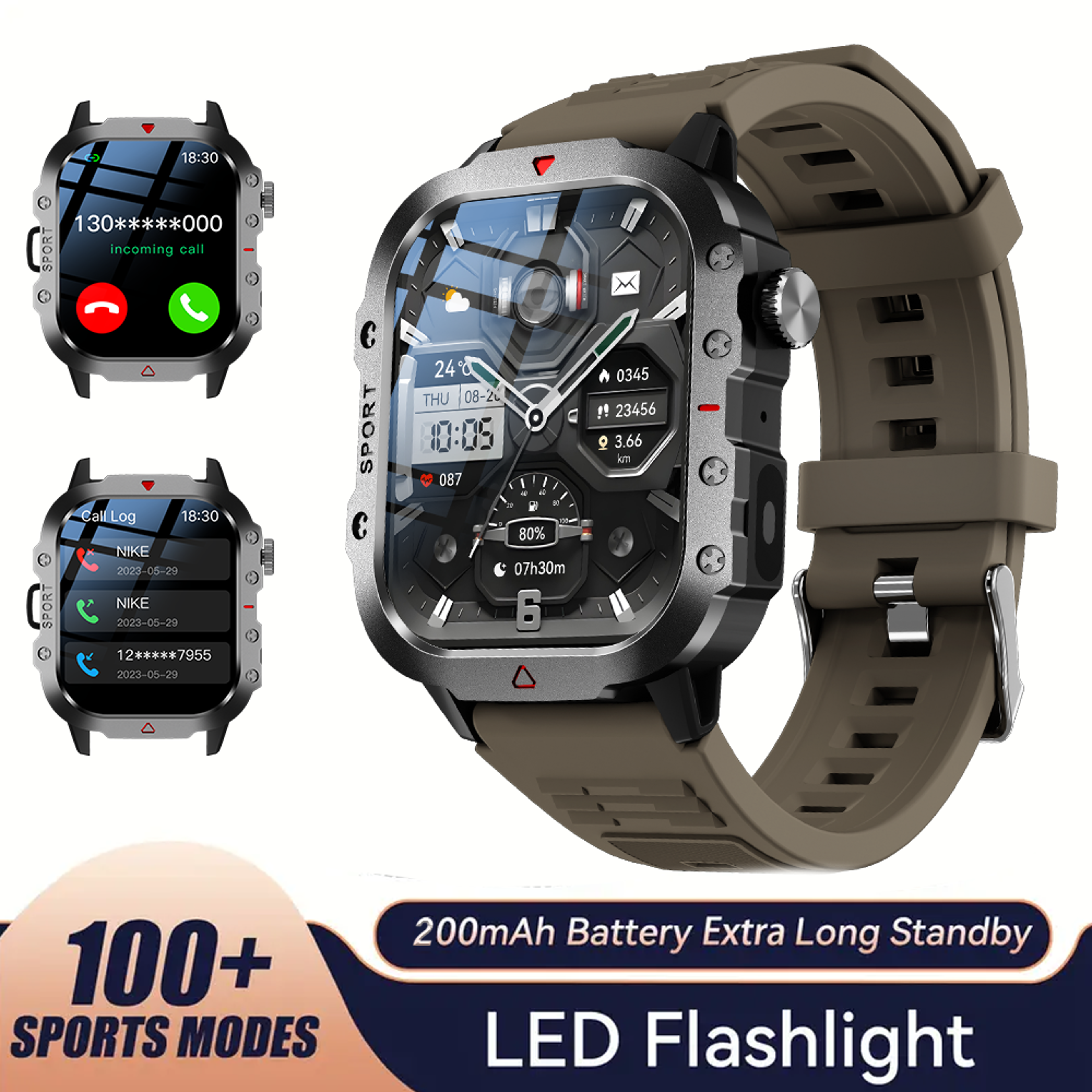bluetooth talking smart watch for men and women with led flashlight, hd screen for outdoor sports