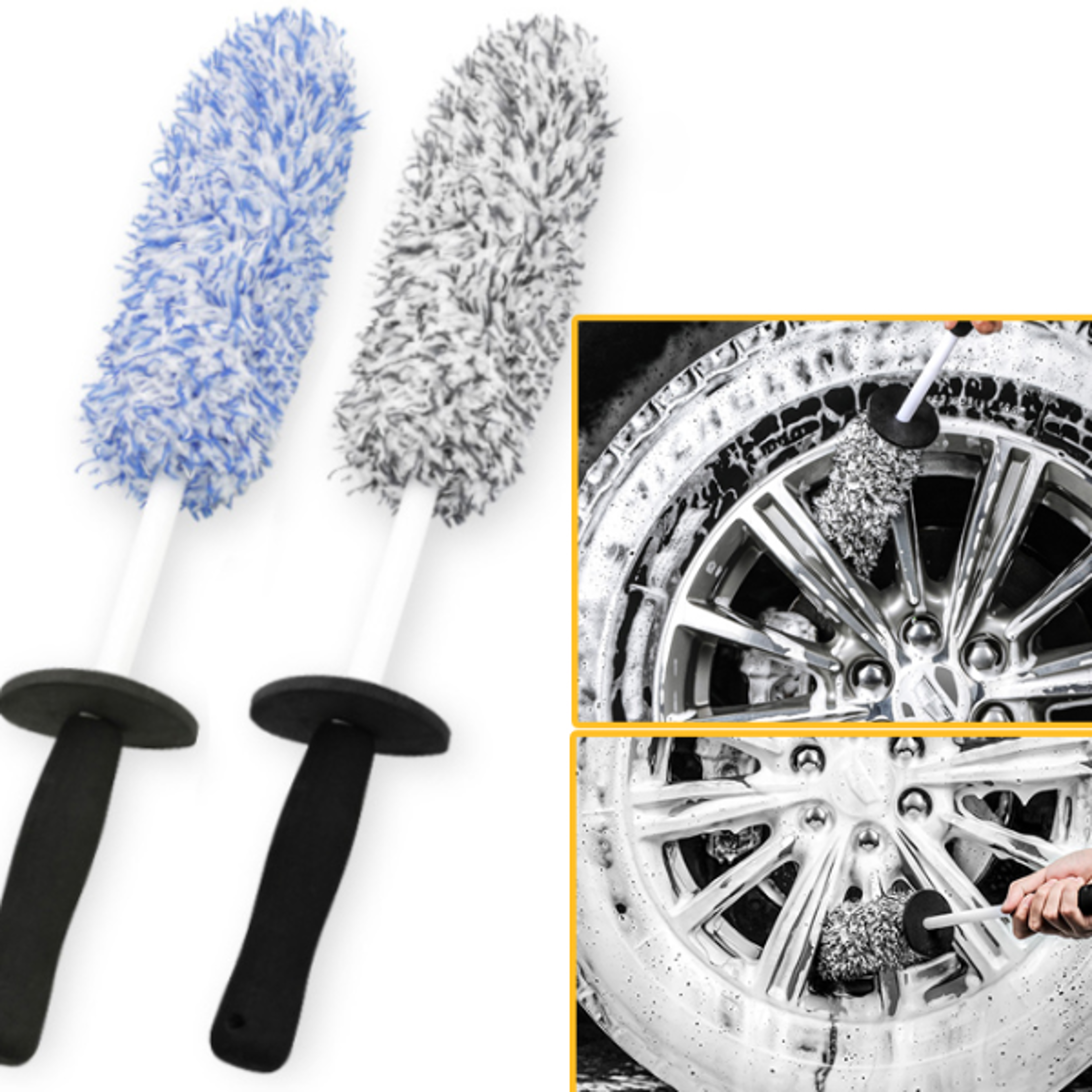 plush premium car wash brush non-slip handle easy to clean wheels spokes rims wheel barrel cleaning mitt