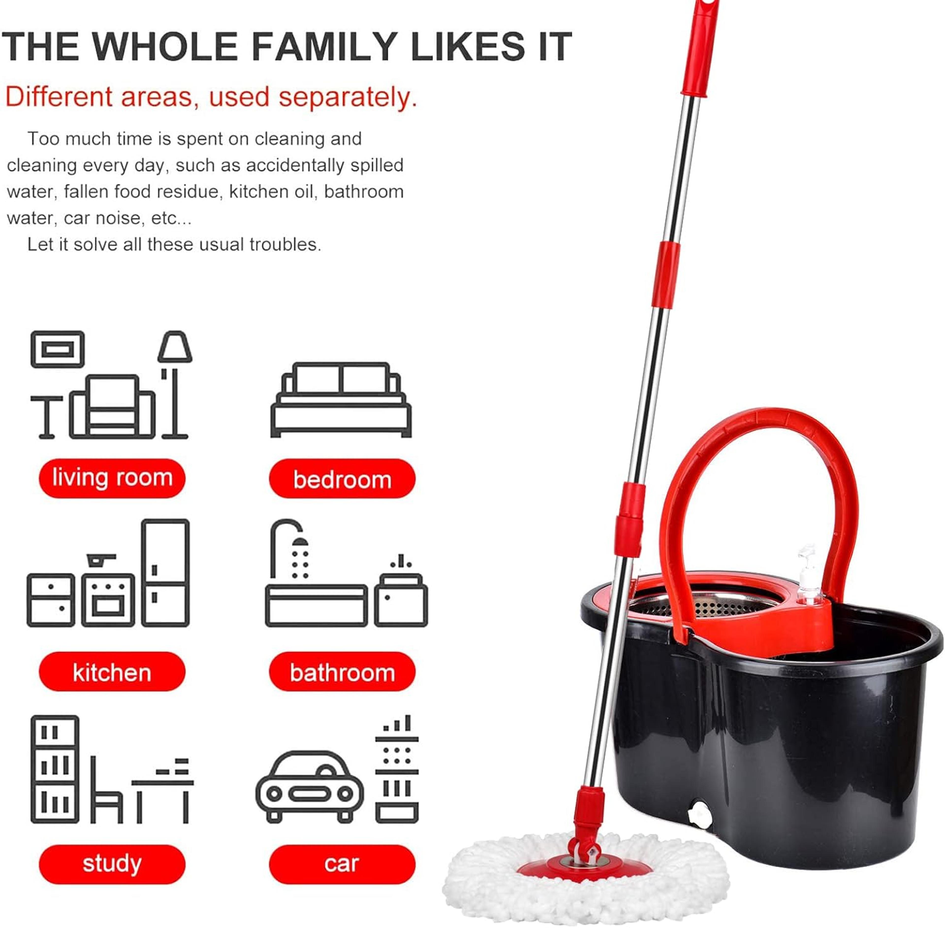 Spin Mop Set With Wring System Microfiber Heads Stainless Steel Basket Handle For Efficient Floor C 3