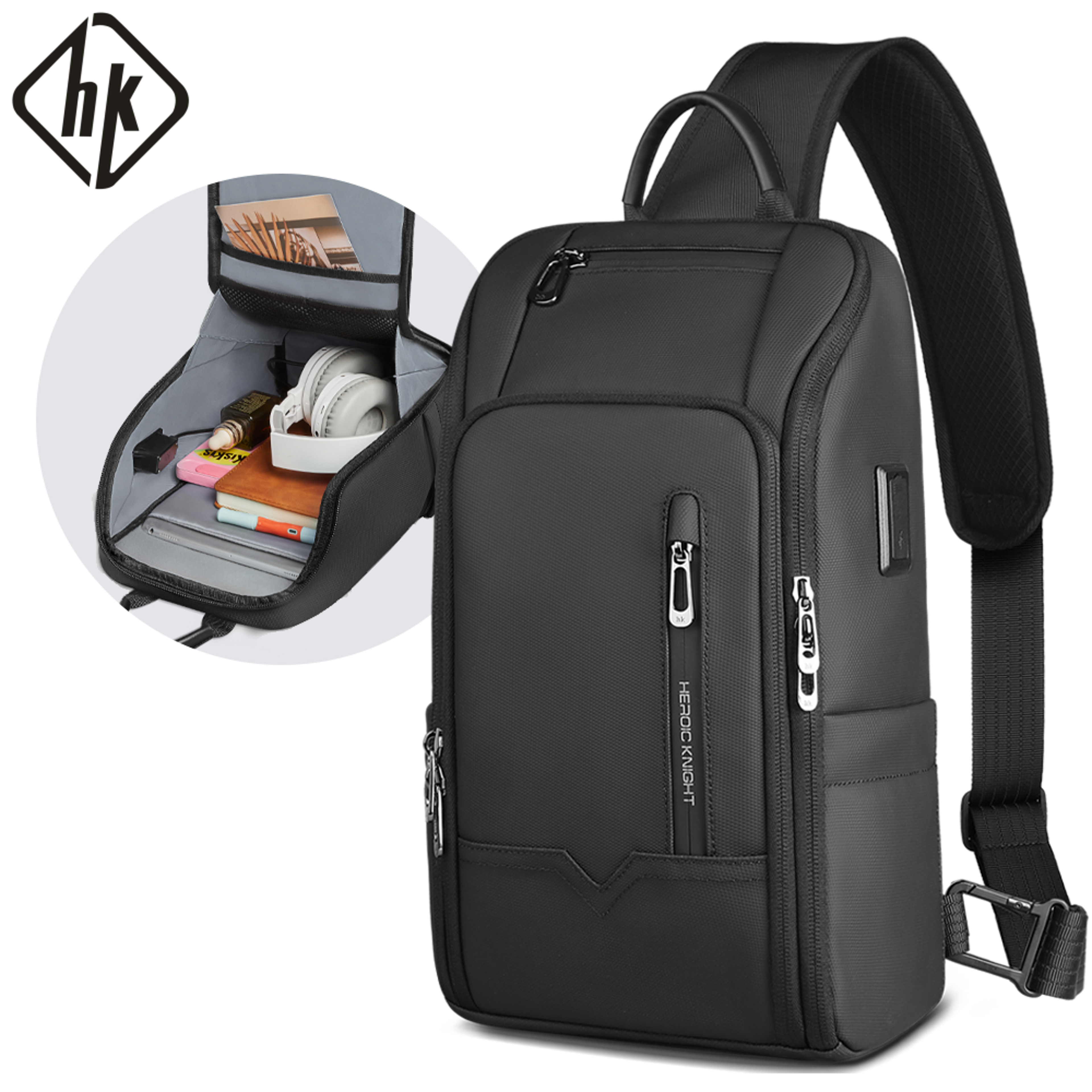 waterproof anti-theft chest crossbody bag for men oxford leisure satchel with usb multi-pockets sling bag for male
