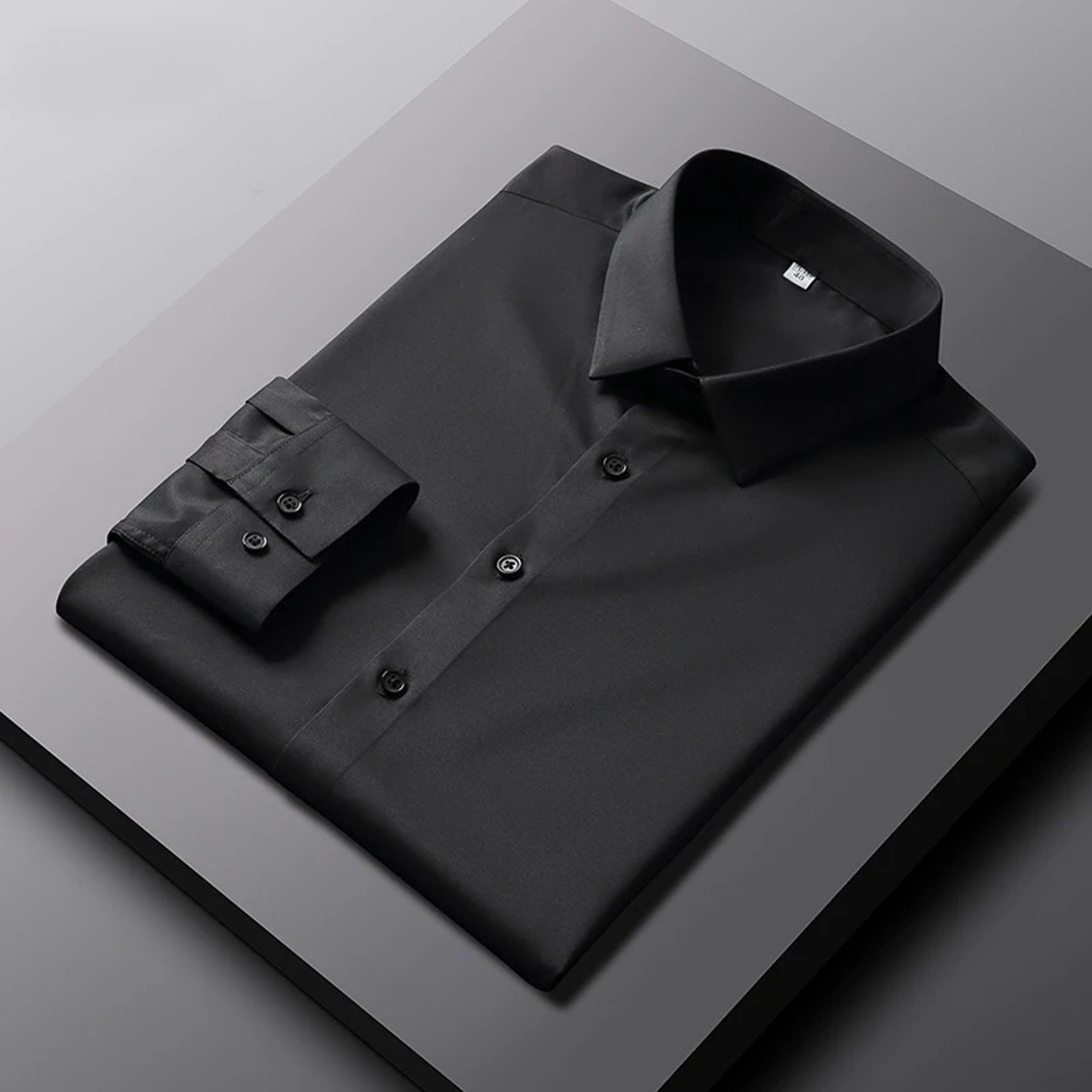 mens business top long sleeved casual solid color shirt non ironing wrinkle resistant