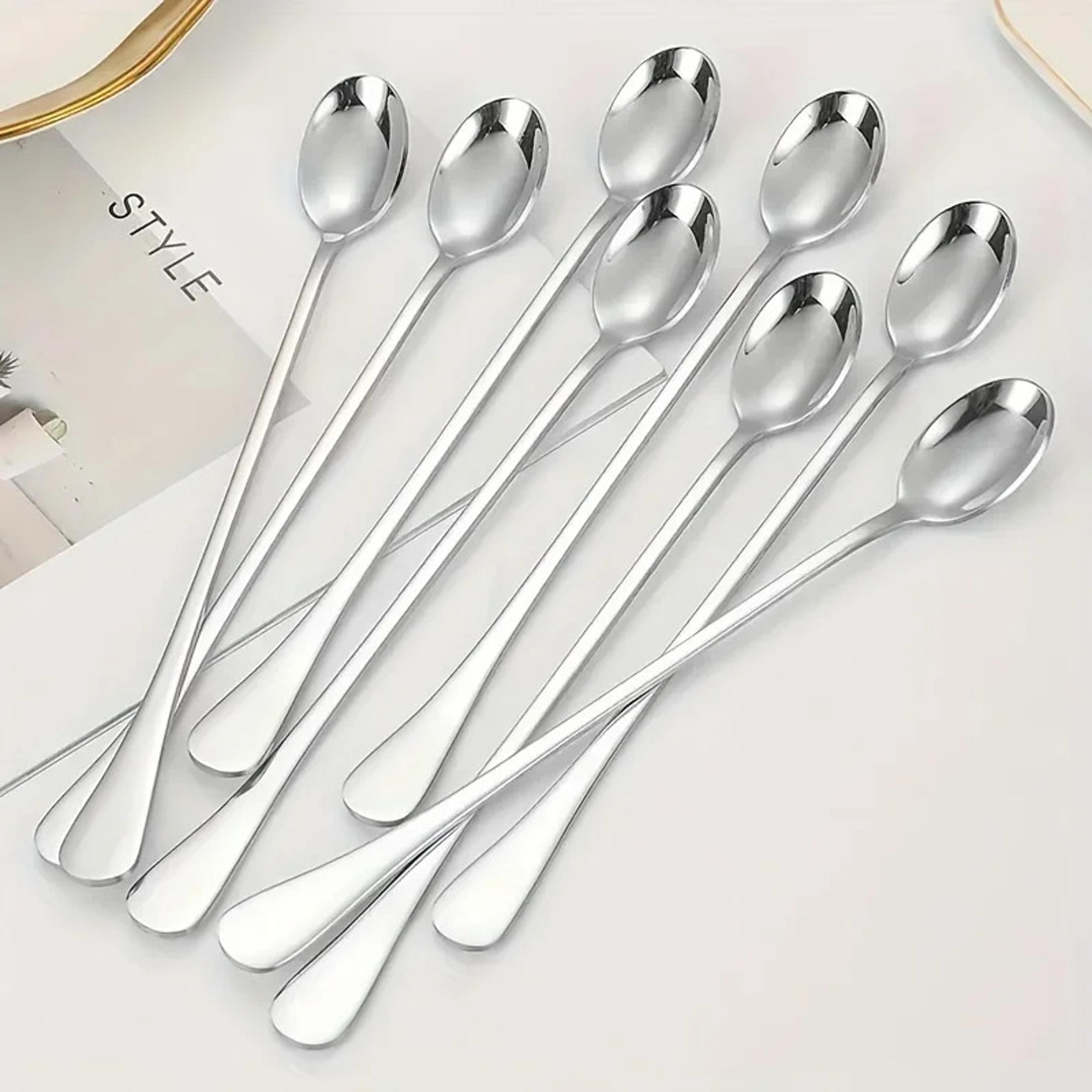 long handled spoons set, stainless steel coffee spoons, pointed mixing spoons, round ice serving spoons