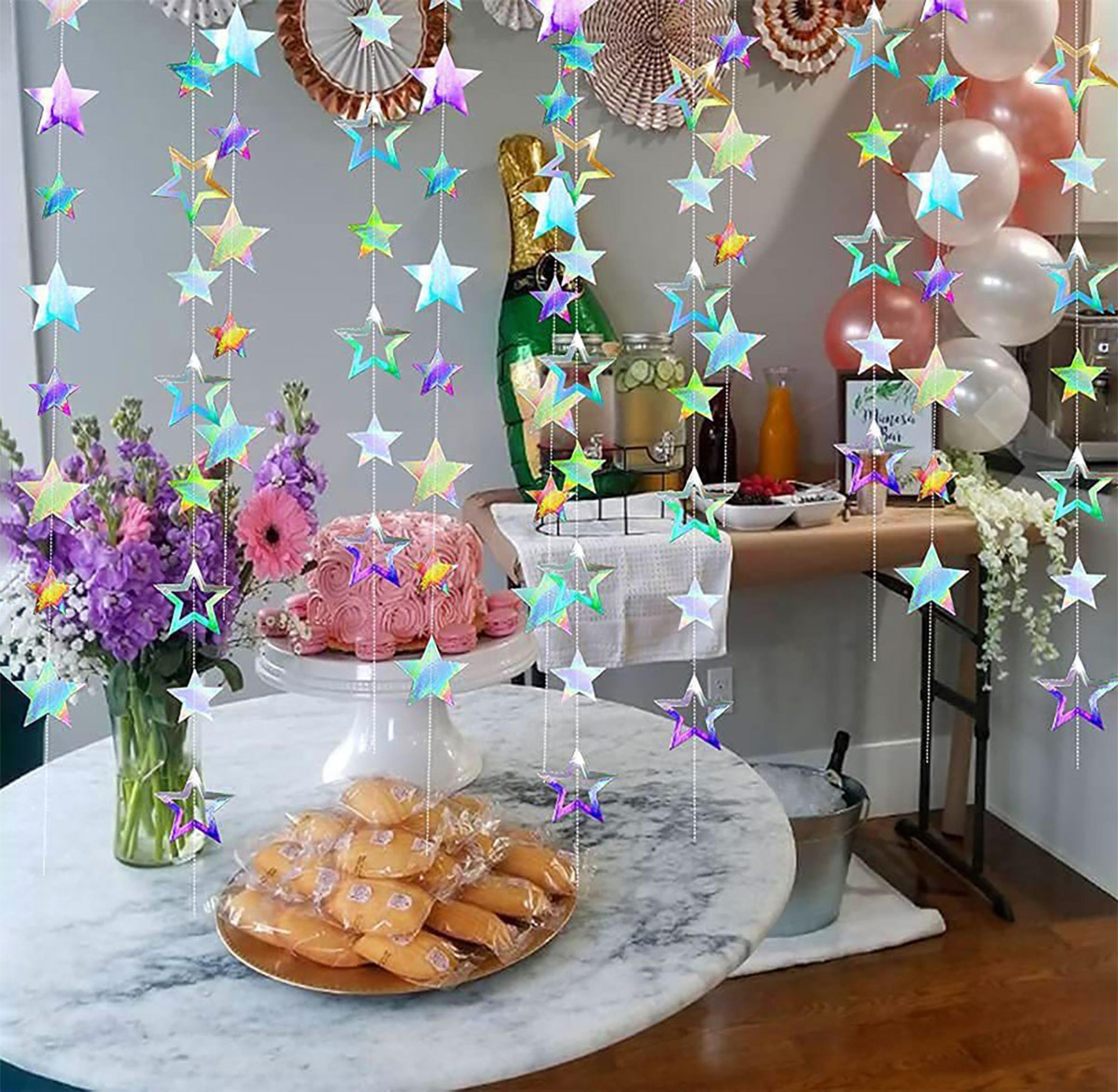 silver star garland, paper hanging decoration for room, birthday party banner, graduation, new year party