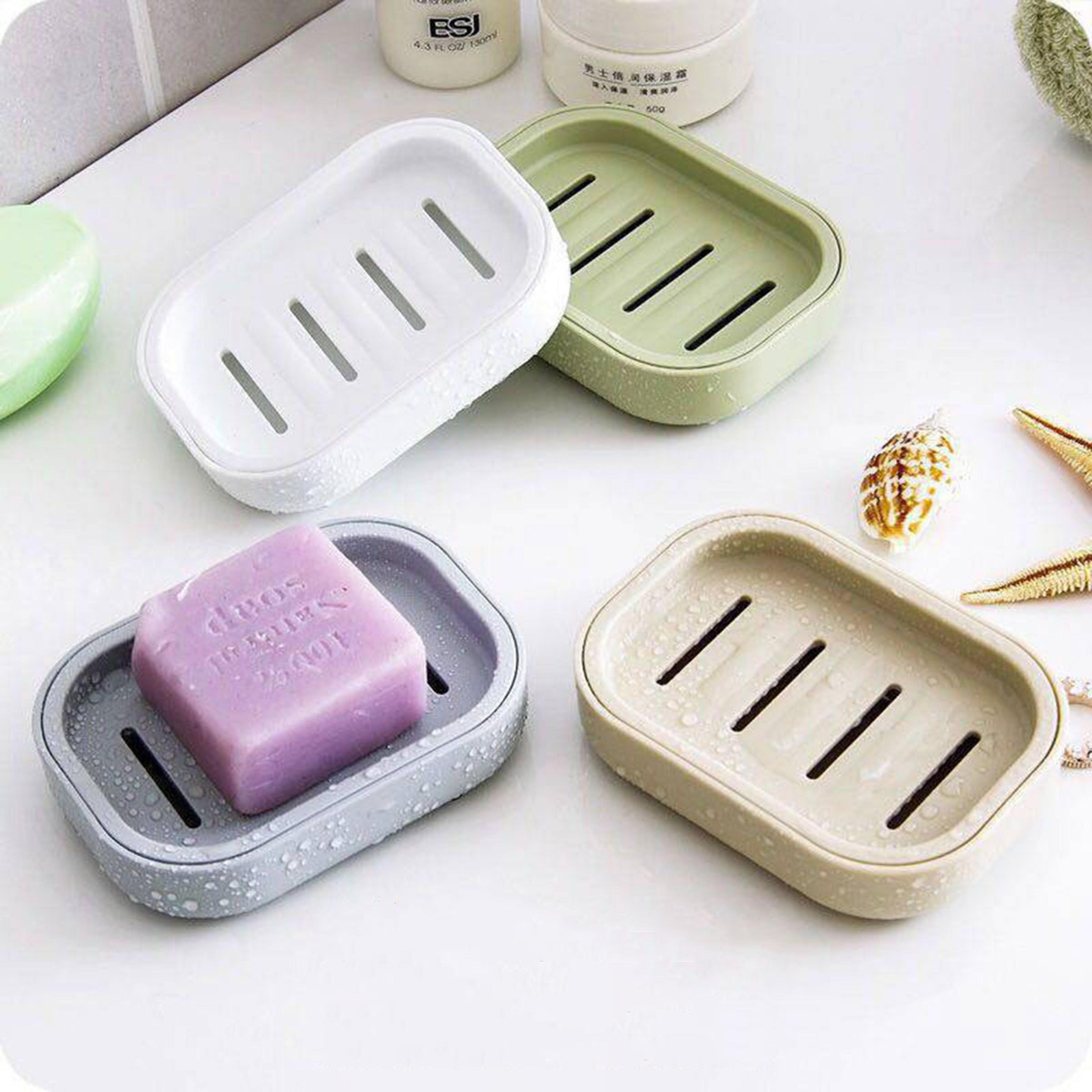 square plastic storage box with drainage cover, portable double-layer soap dish for travel and bathroom use
