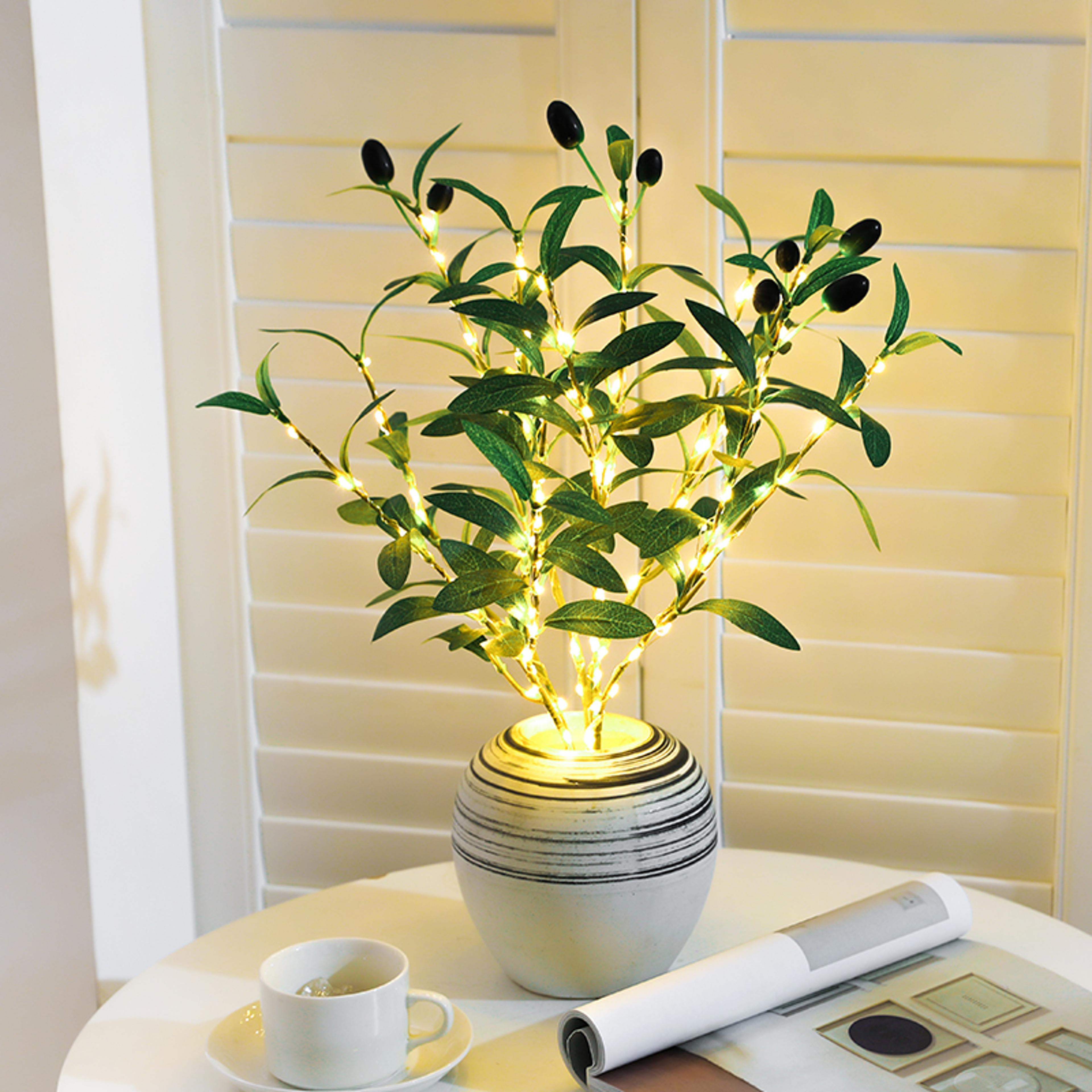 diy handcrafted olive branch led light, artificial plant night light for home office desk, counter decoration