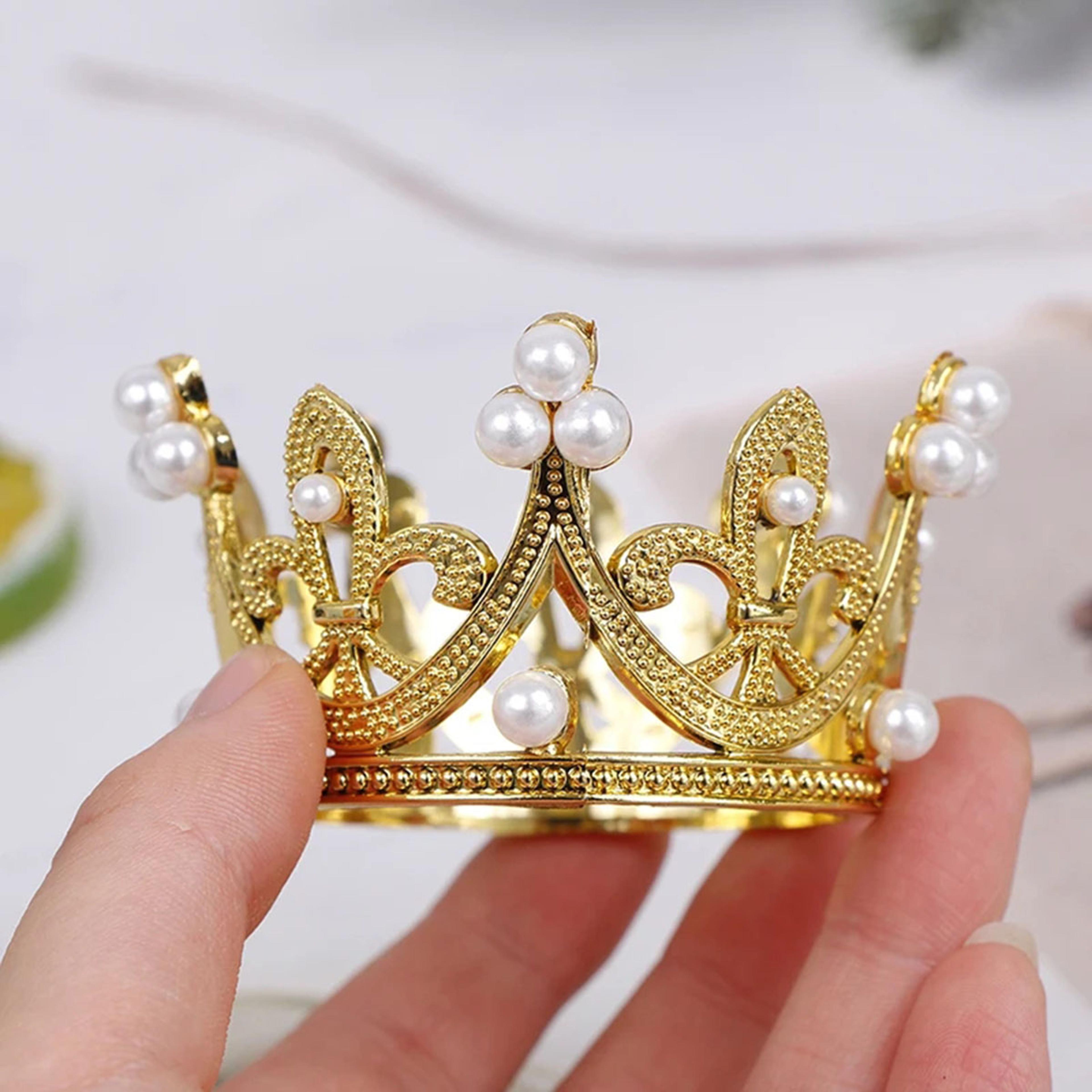 mini pearl crown wedding cake topper romantic garland hair ornaments birthday party children favors decoration