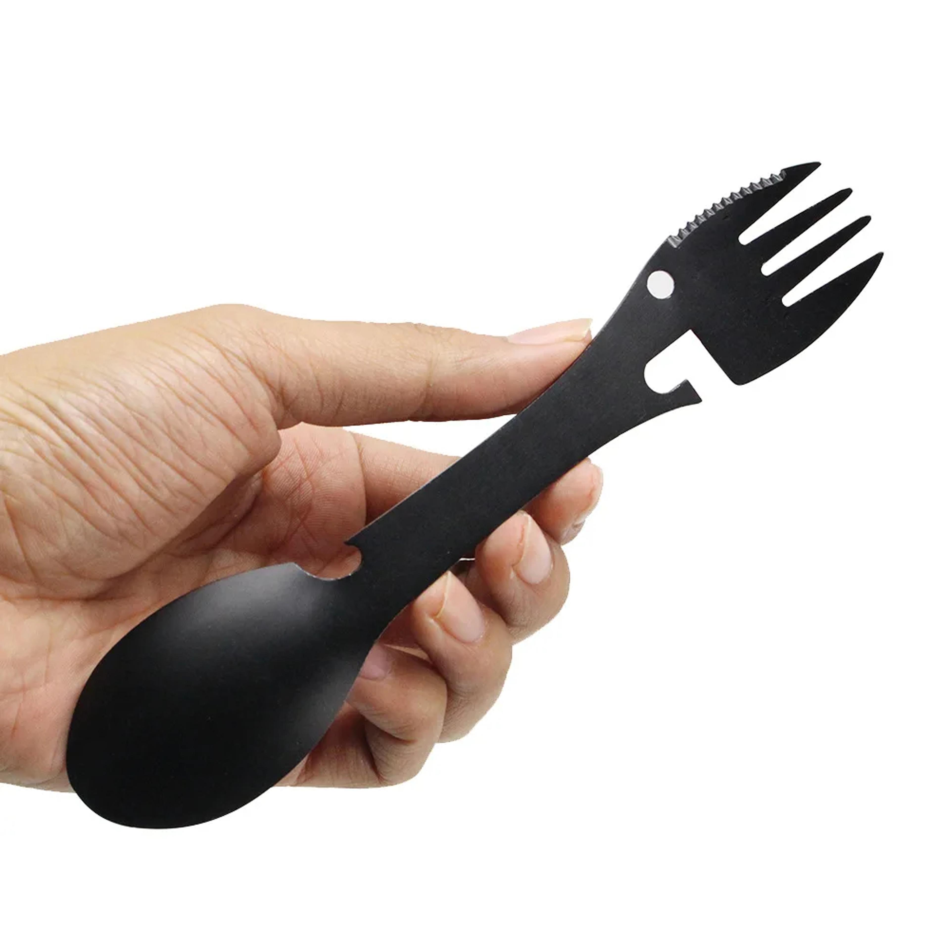 stainless steel camping utensils set travel hiking survival gear fork spoon opener tableware