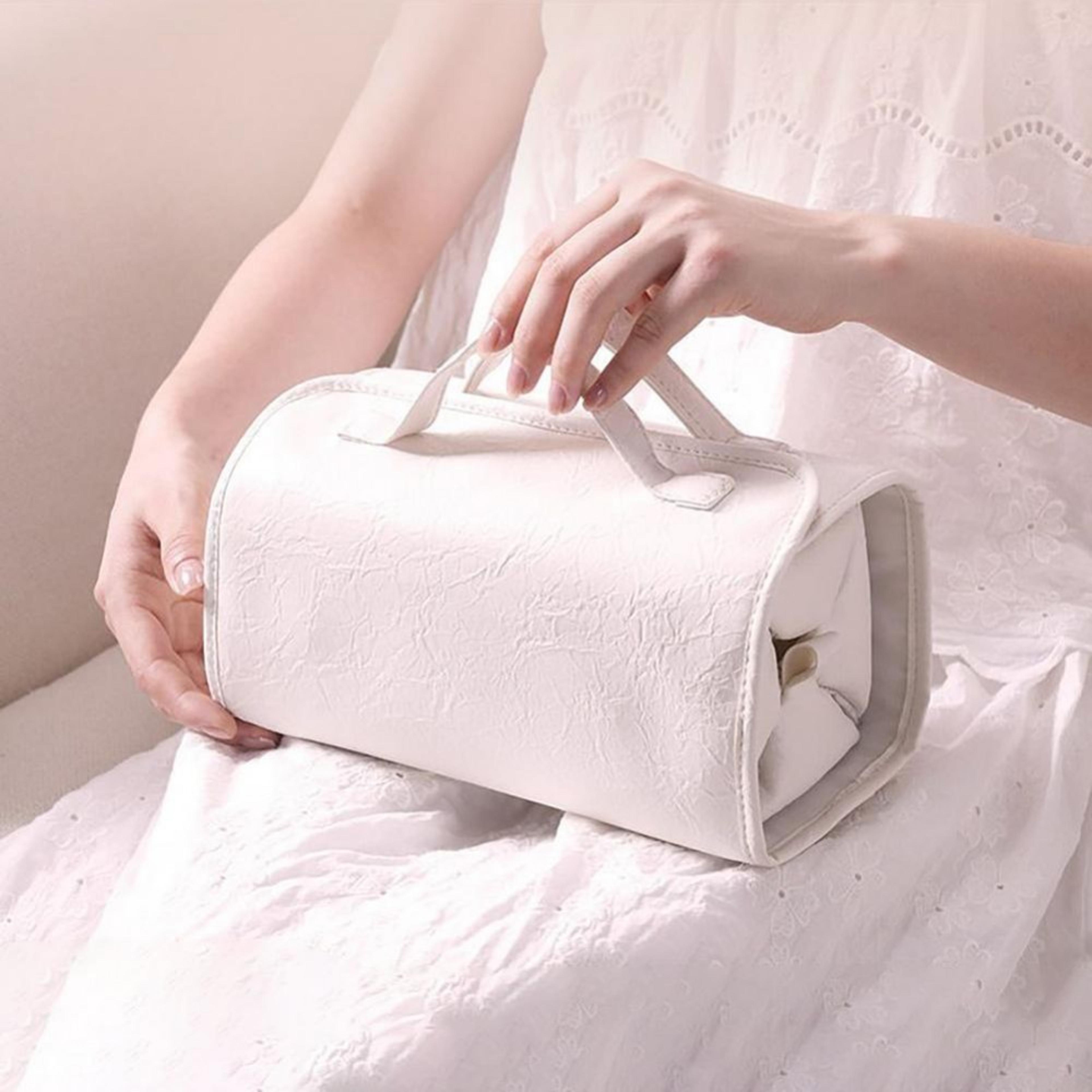 portable women makeup case foldable leather travel cosmetic bag waterproof toiletry organizer large capacity storage bag