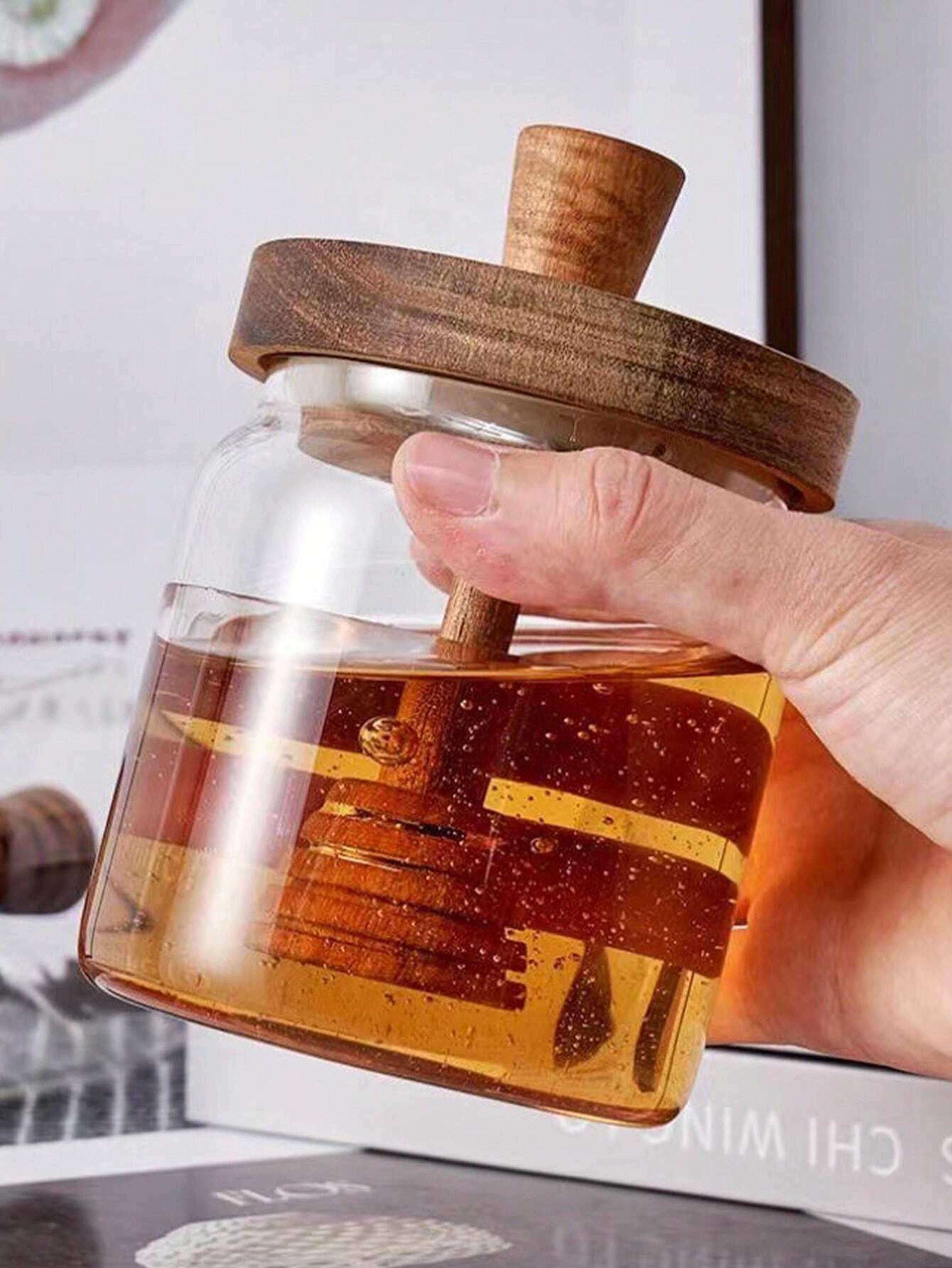 glass honey jar with wooden cover airtight advanced honey pot and mixing rod