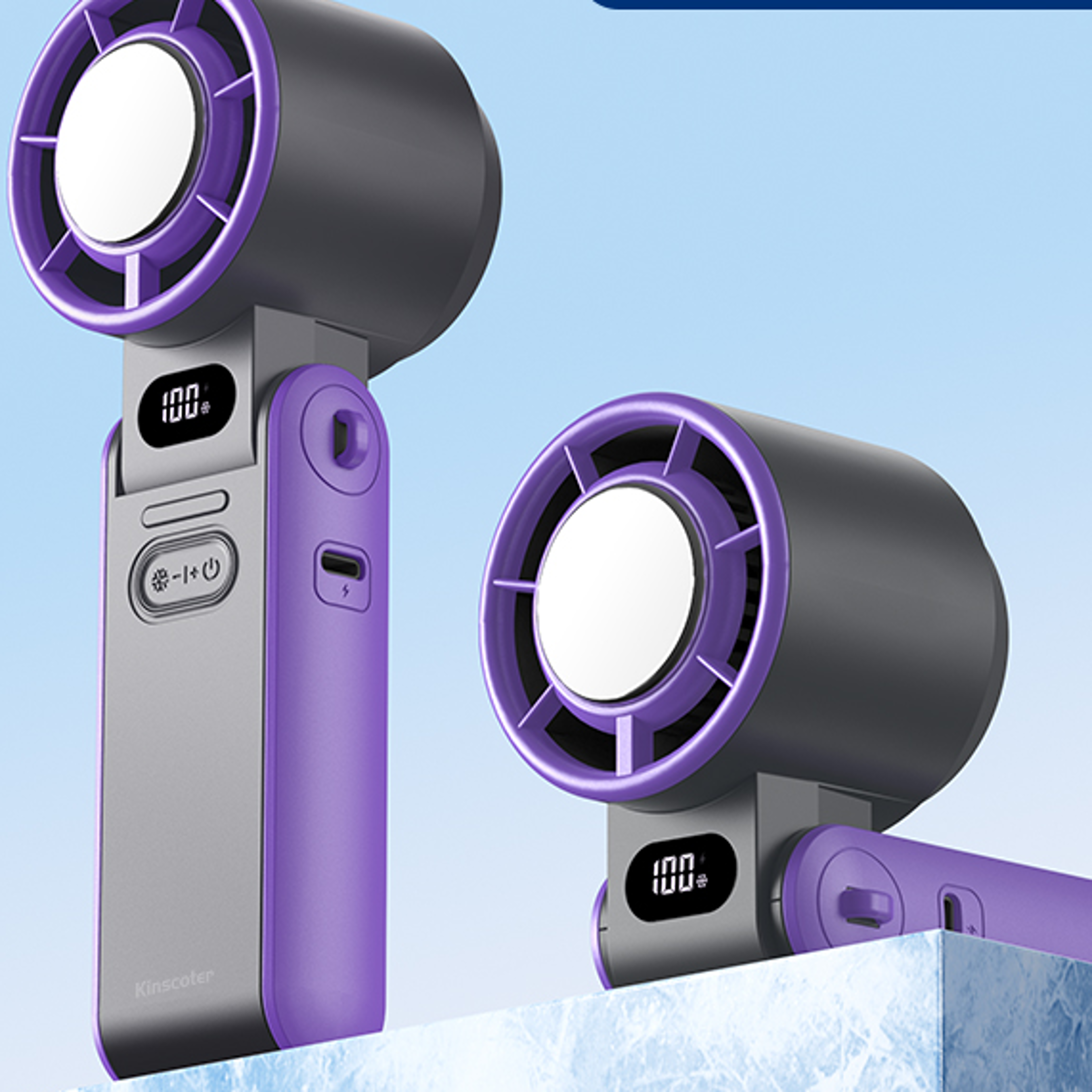 portable air cooling fan with battery, high wind speeds, adjustable outdoor foldable handheld fan with lanyard