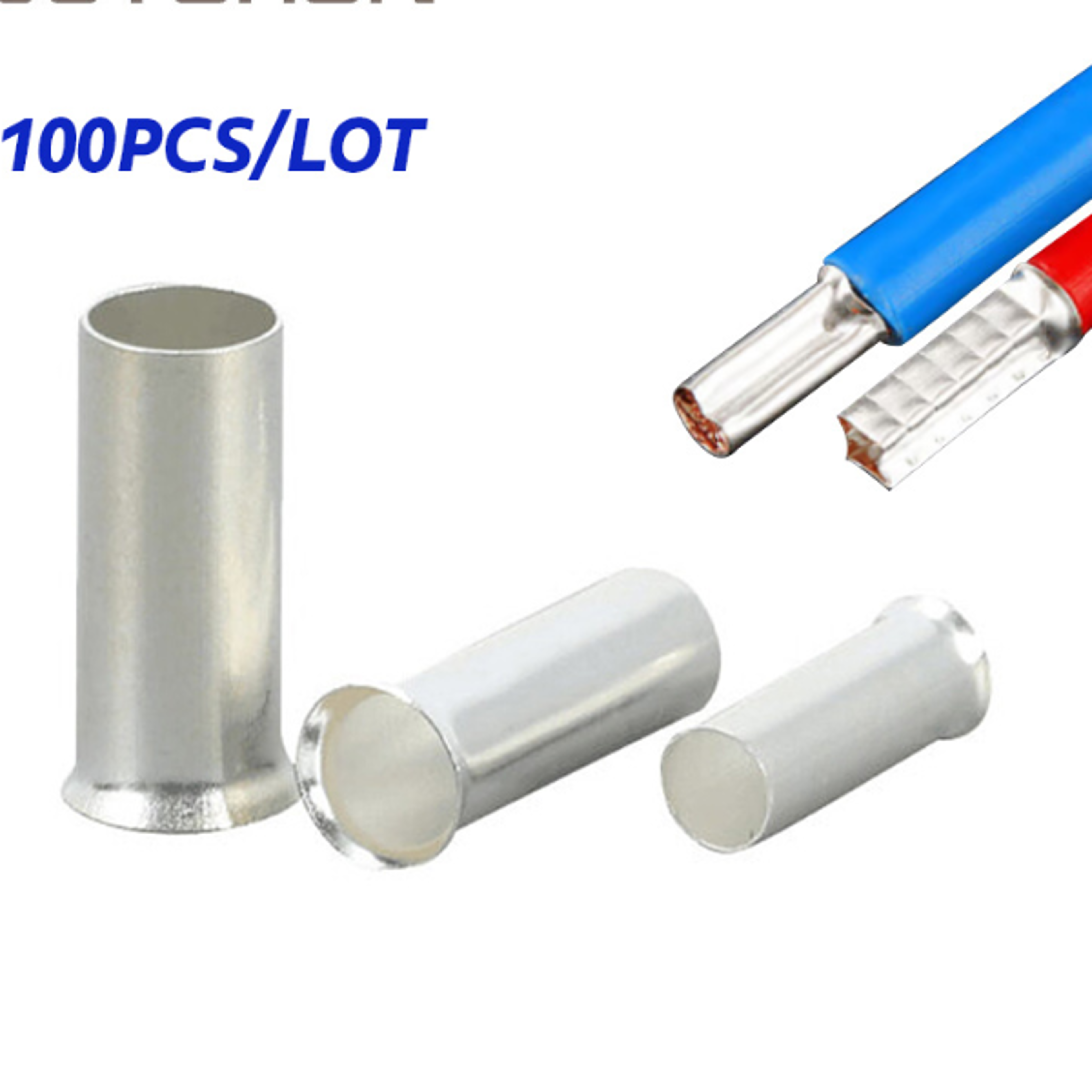 non-insulated wire connector ferrules electrical cable terminal, brass, tinned crimp terminal