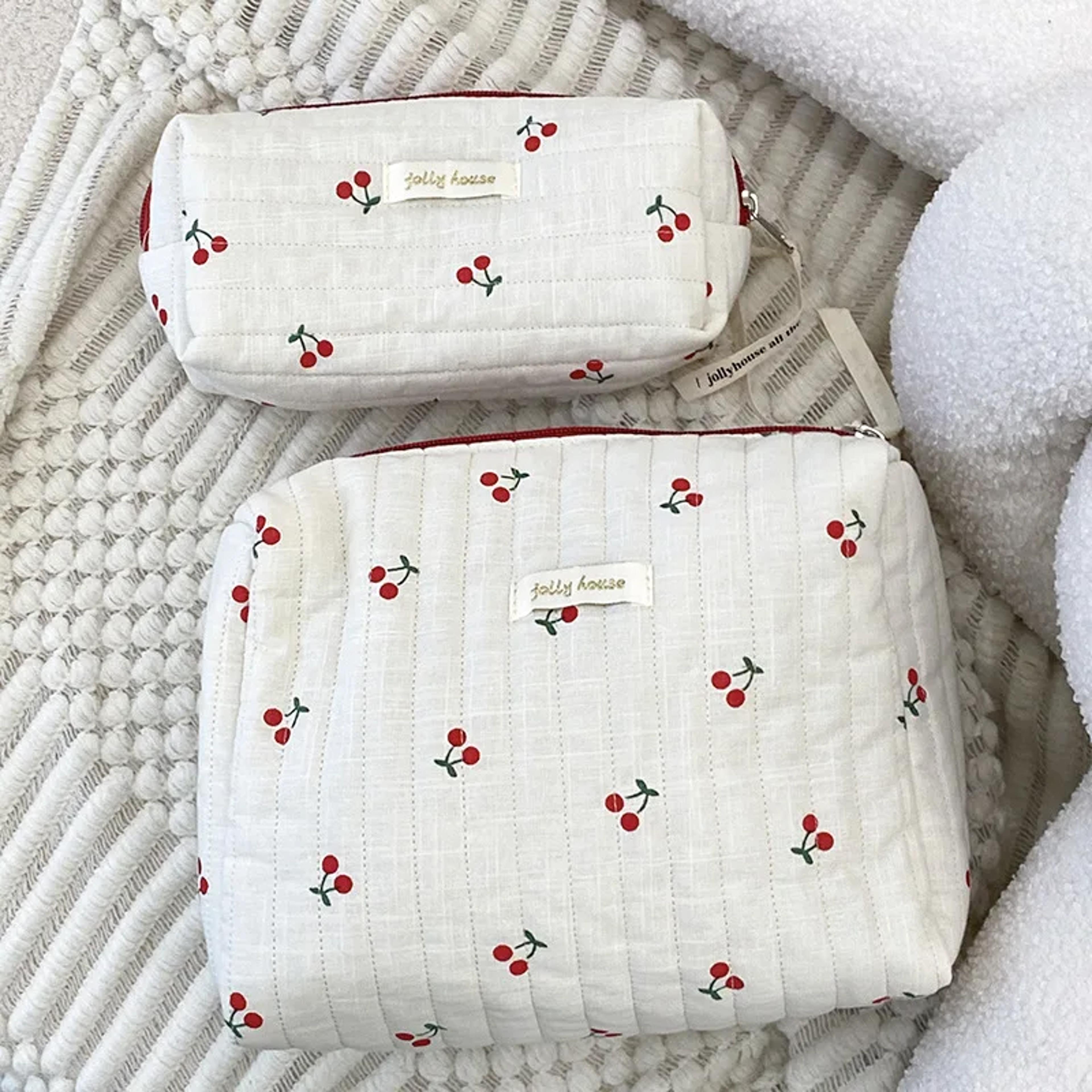Retro Cherry Cotton Cosmetic Travel Bag Cute Makeup Organizer Pouch For Women And Girls 1