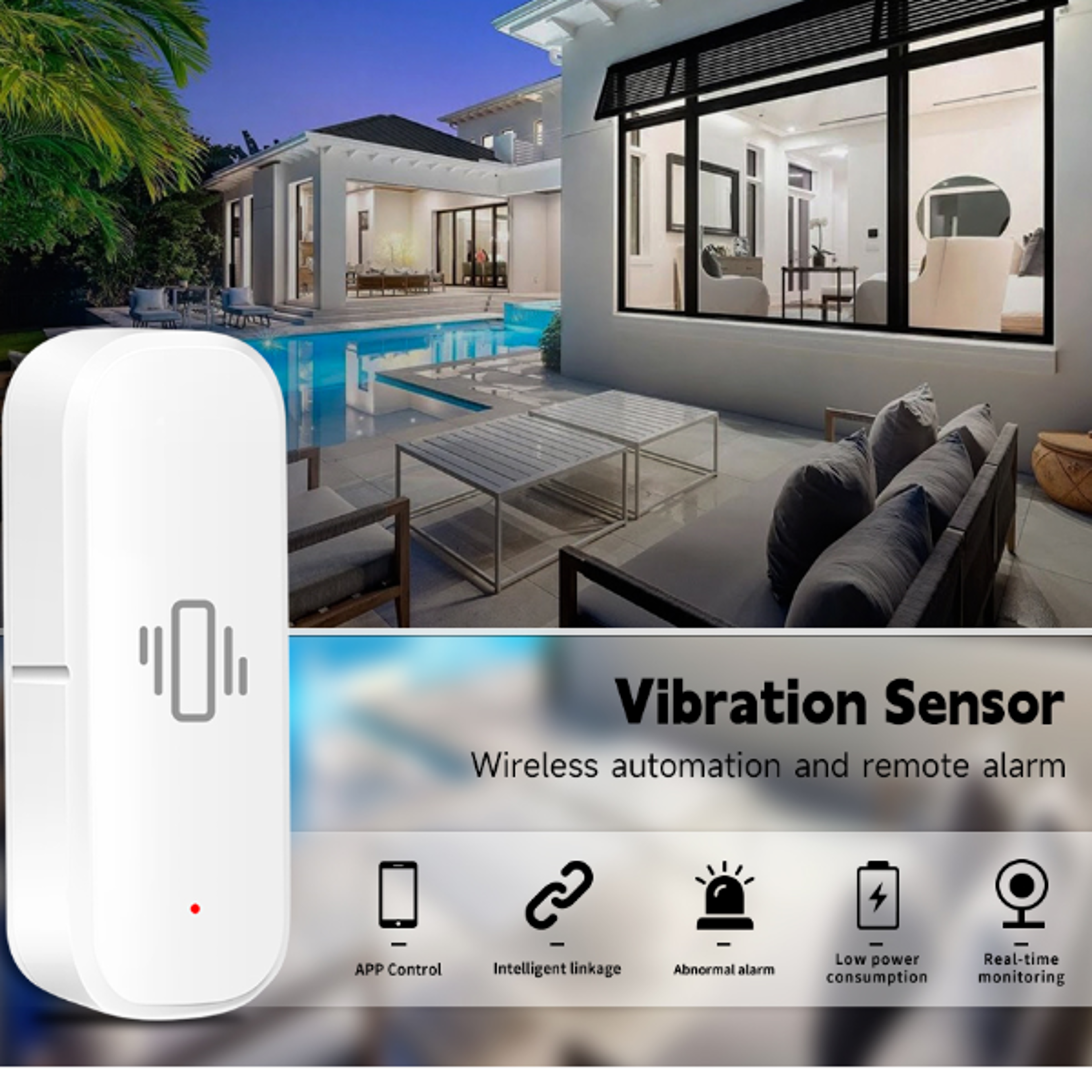 smart vibration sensor wifi monitor app-controlled security protection with motion detection & shock alarm