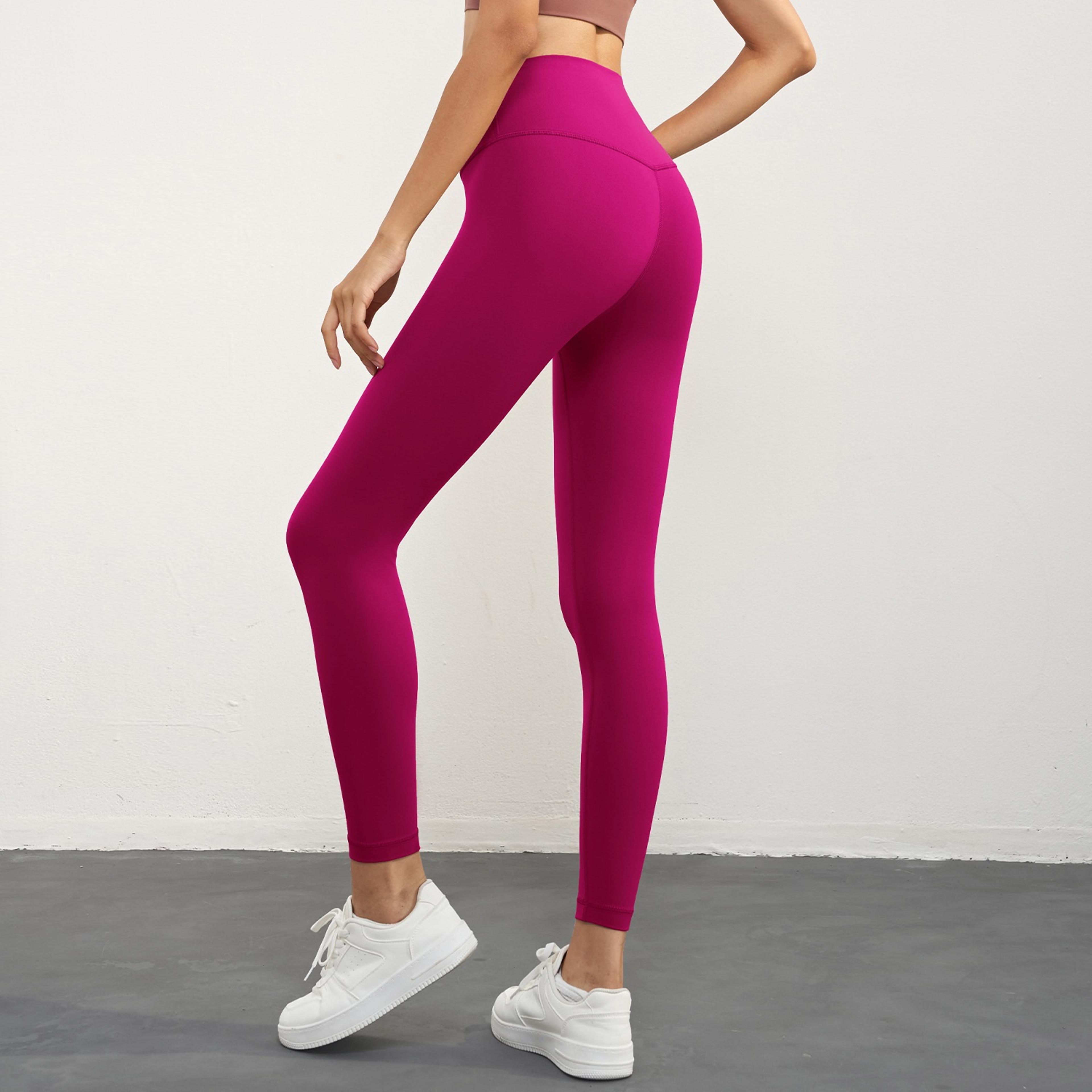 Solid Color High Waist Yoga Leggings For Women Athletic Gym Training Pants With Back Pocket 1
