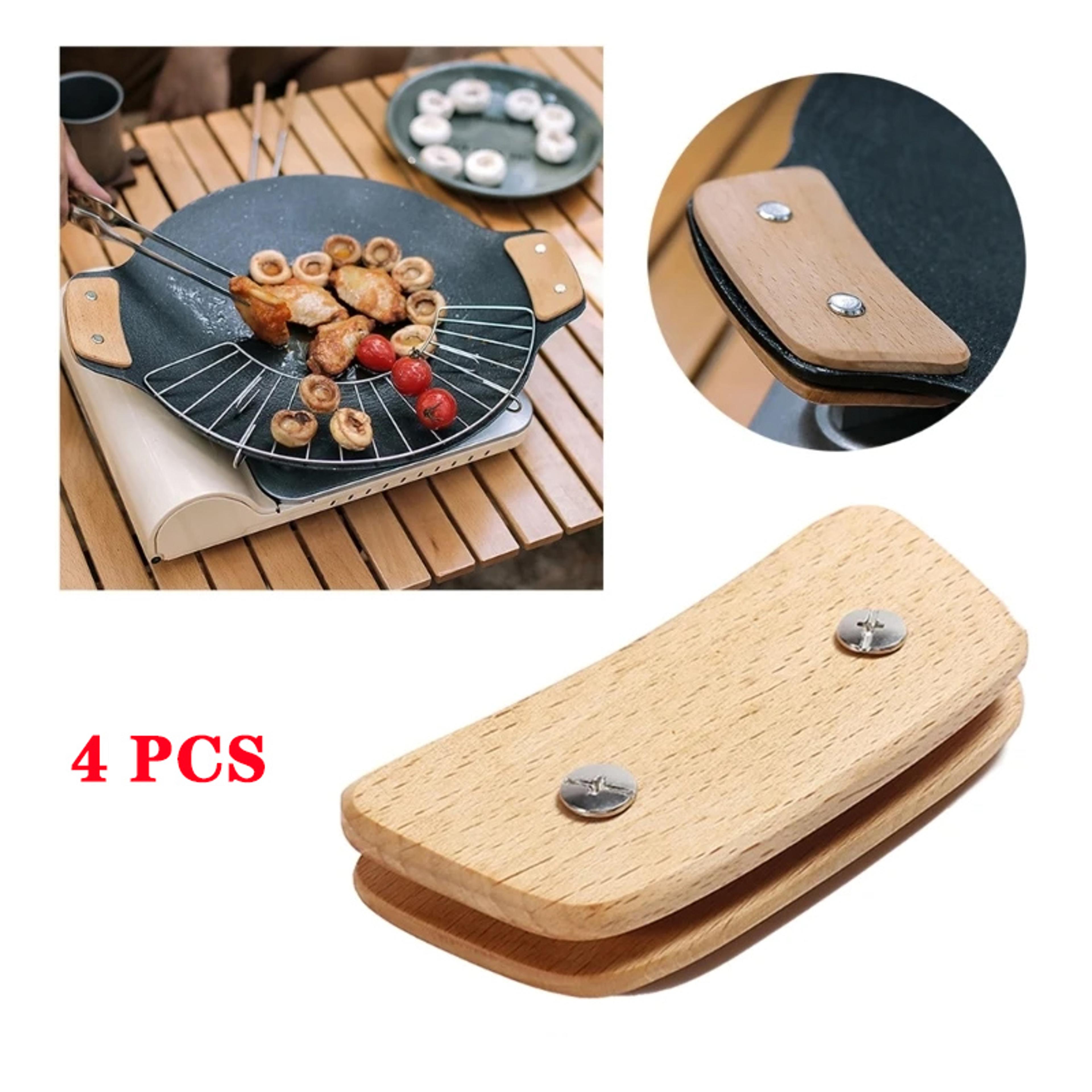 wooden bbq pan handle anti-scald heat resistant insulated grip, replacement for sauce grill pan griddle, outdoor
