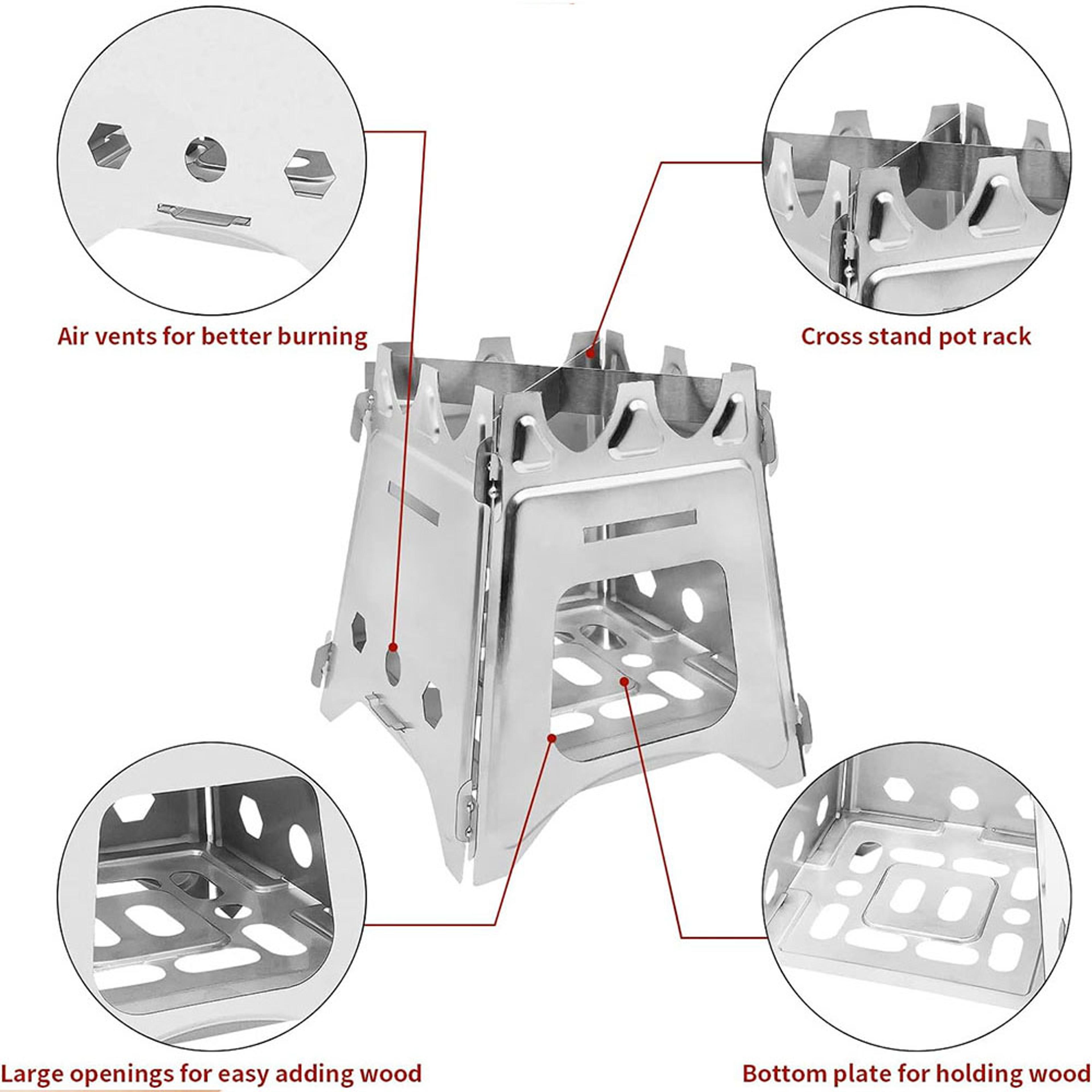 Portable Stainless Steel Camping Wood Stove Lightweight Foldable Perfect For Hiking BBQs  Picnics 2
