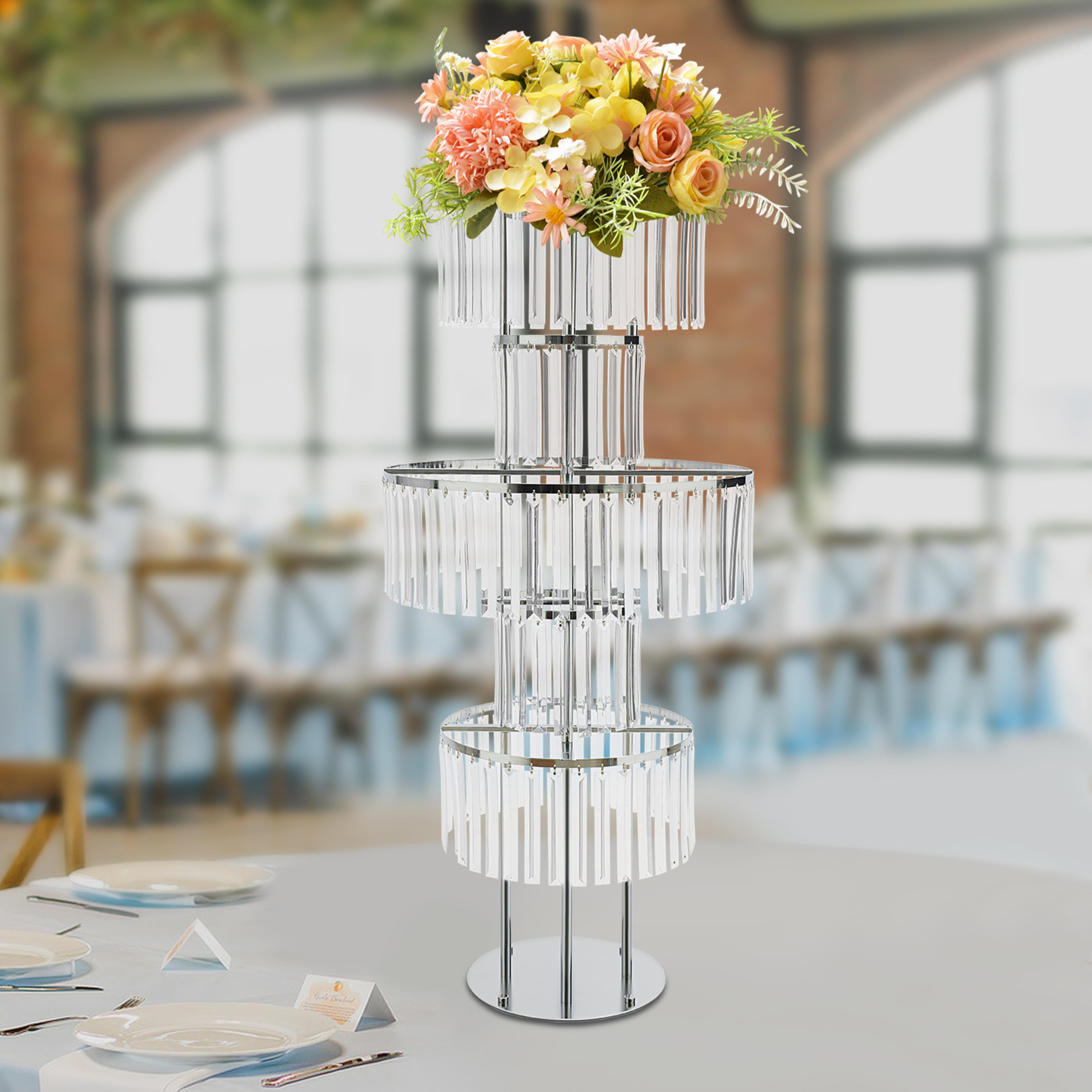 Gold Silver Wedding Flower Stand Centerpiece With Hanging Acrylic Vases 4