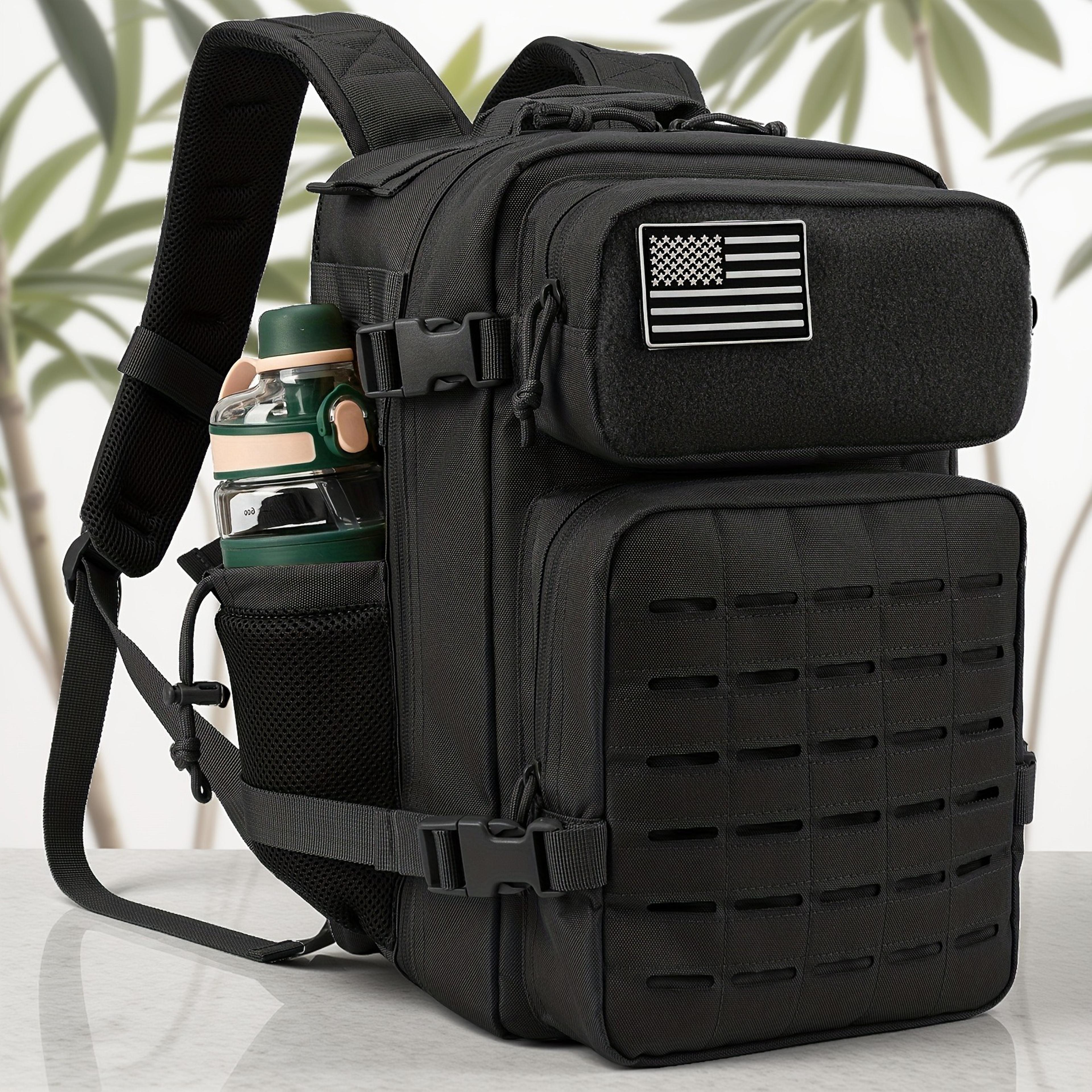 tactical outdoor backpack with dual cup holders for hiking & survival