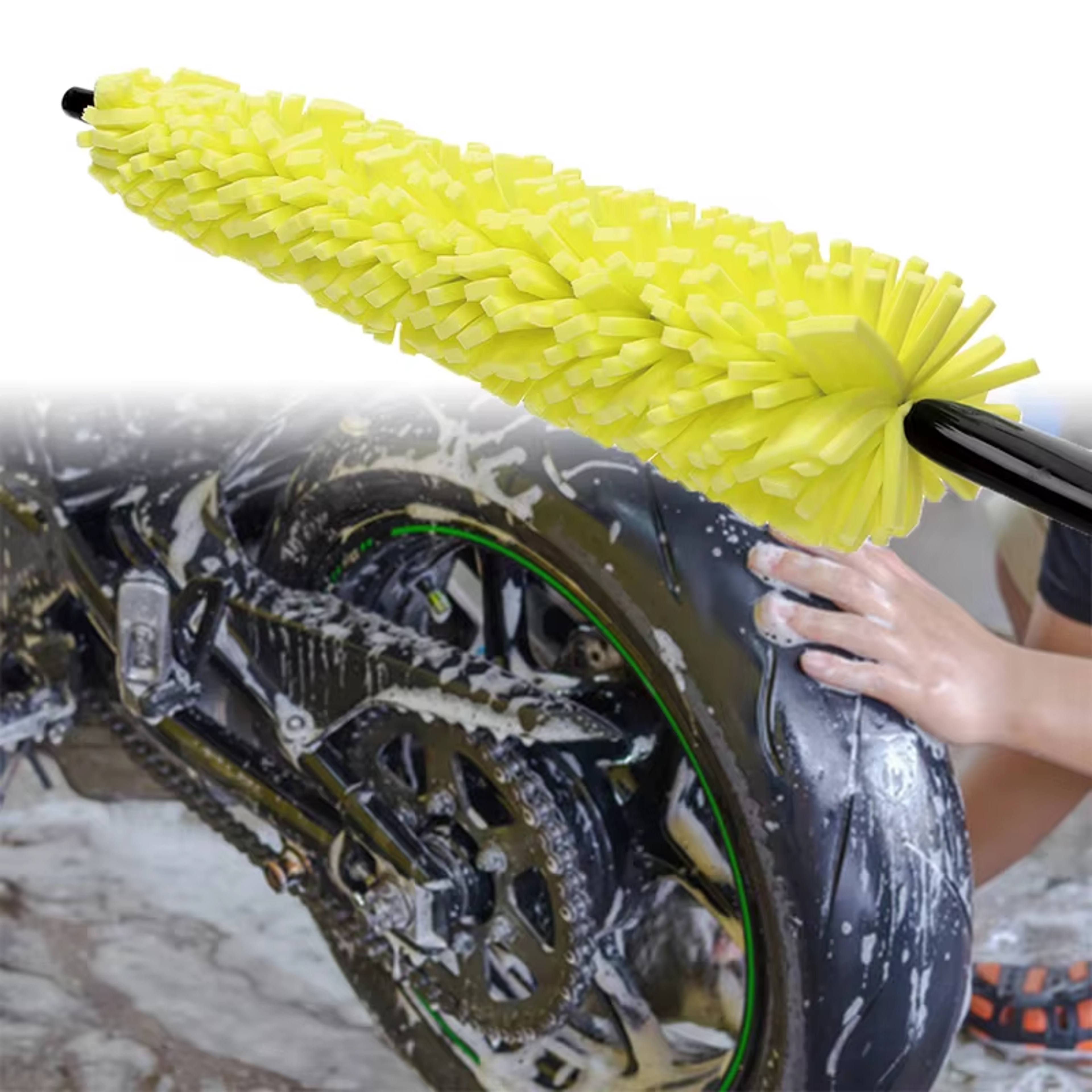 premium wheel cleaning brush for rims and tires non slip handle car detailing tool
