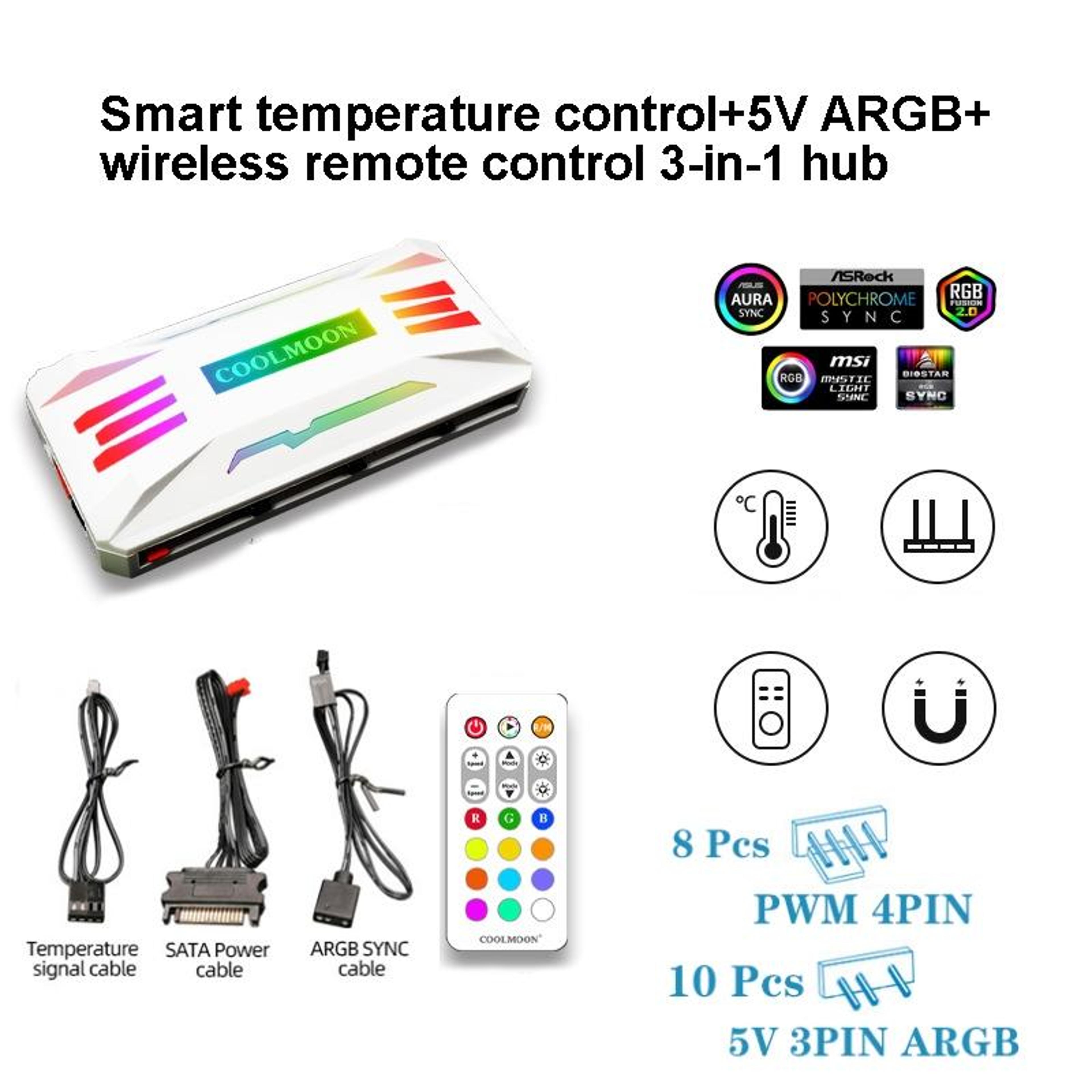Smart ARGB PC Fan Controller Hub With Remote  PWM Temperature Control 1