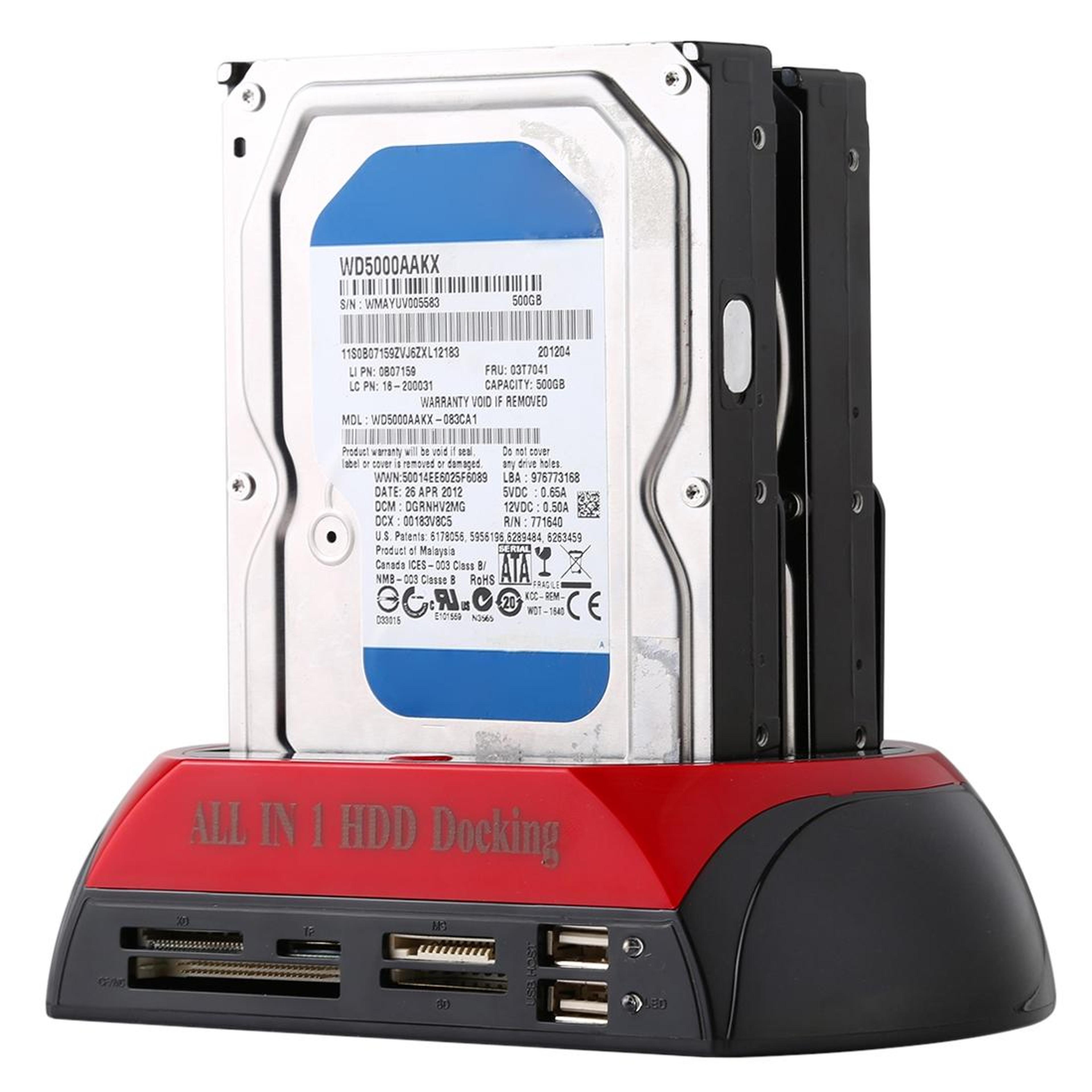 AllinOne Dual Bay SATA IDE HDD Dock With USB 30 Cloning  Card Reader Hub 1