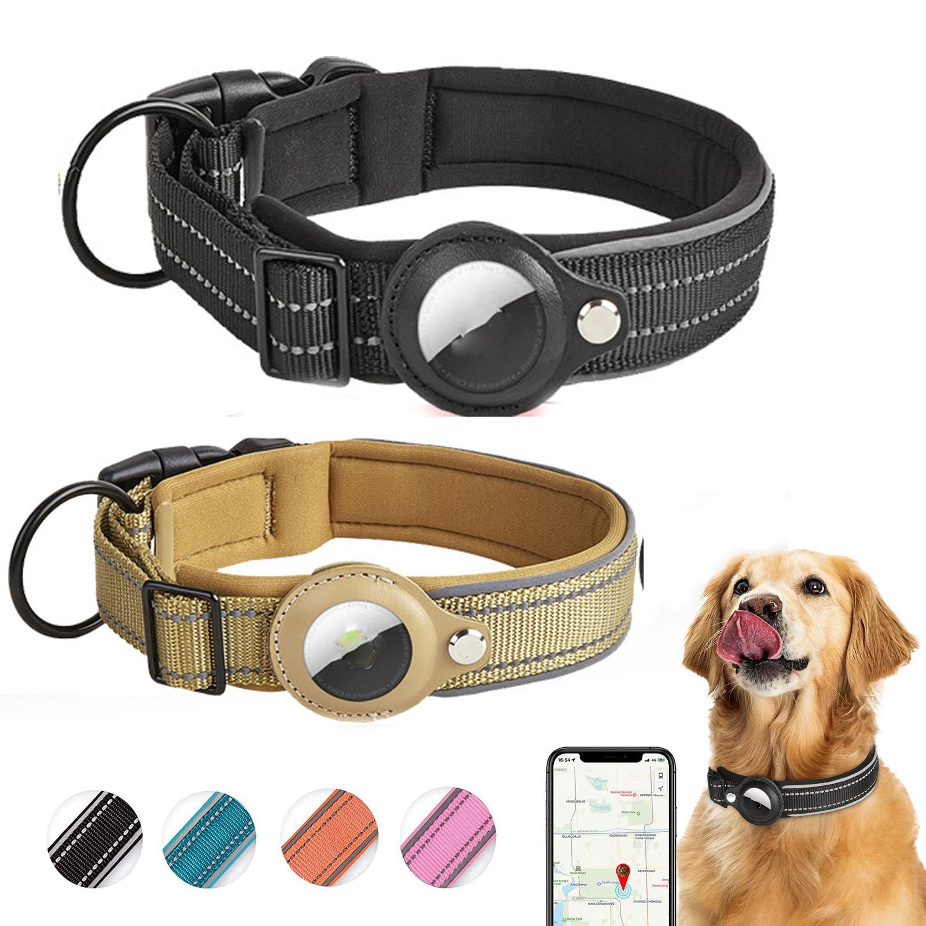 airtag dog collar with reflective safety stitching and secure tracker holder for all dog sizes