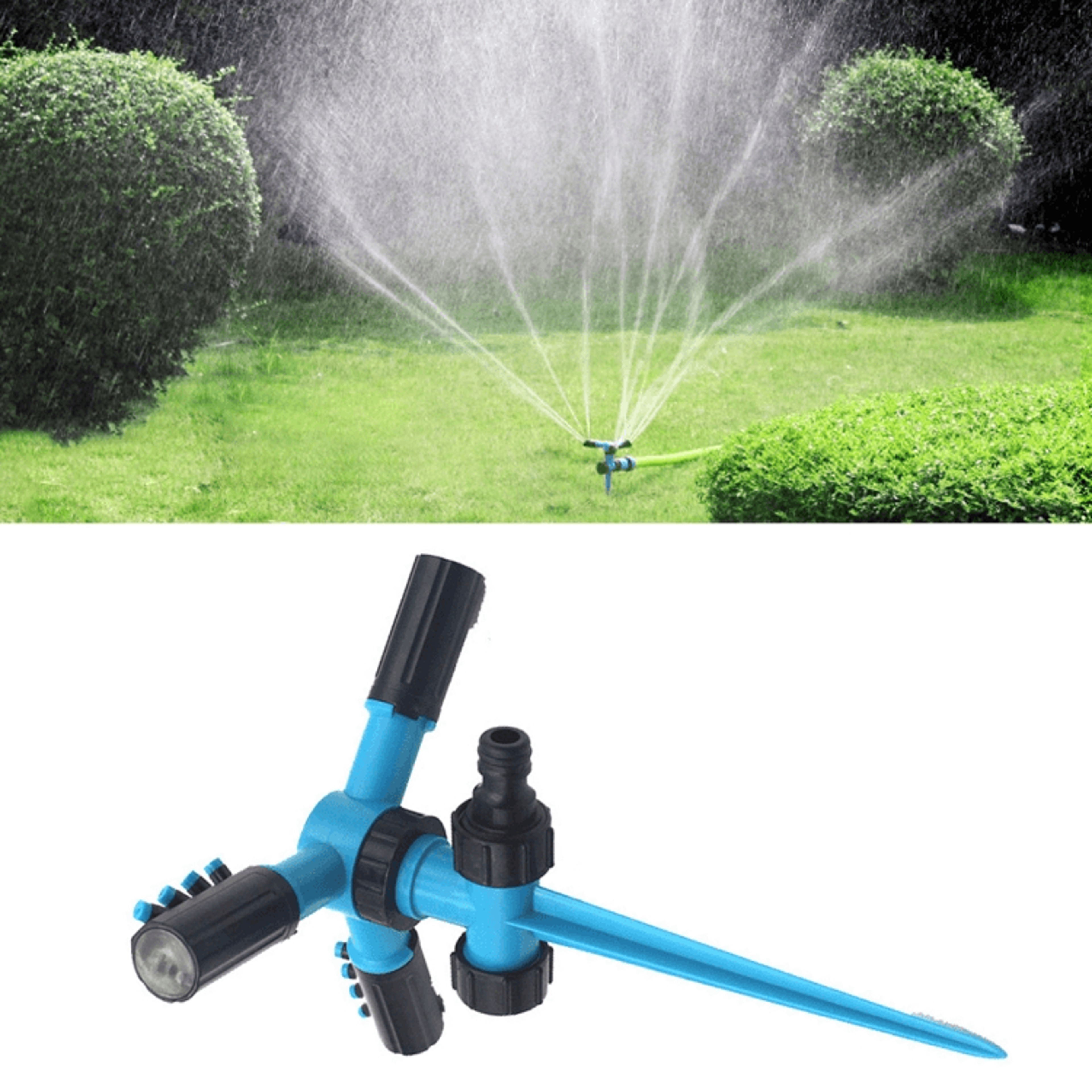 360 Rotating Garden Sprinkler With Adjustable Spray Arms  Spike Base Lawn Irrigation System 8