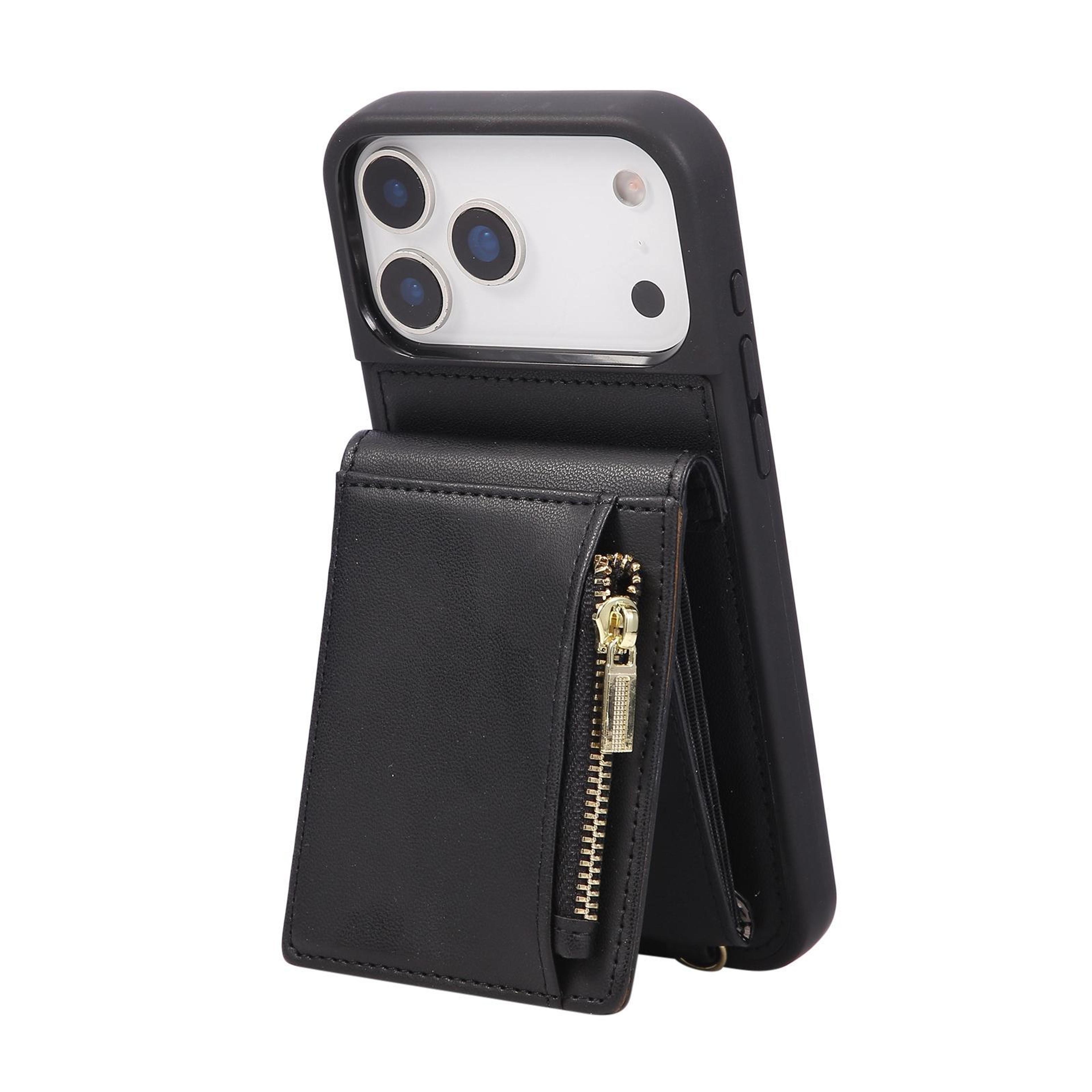 leather crossbody iphone wallet case with zipper pocket & lanyard strap