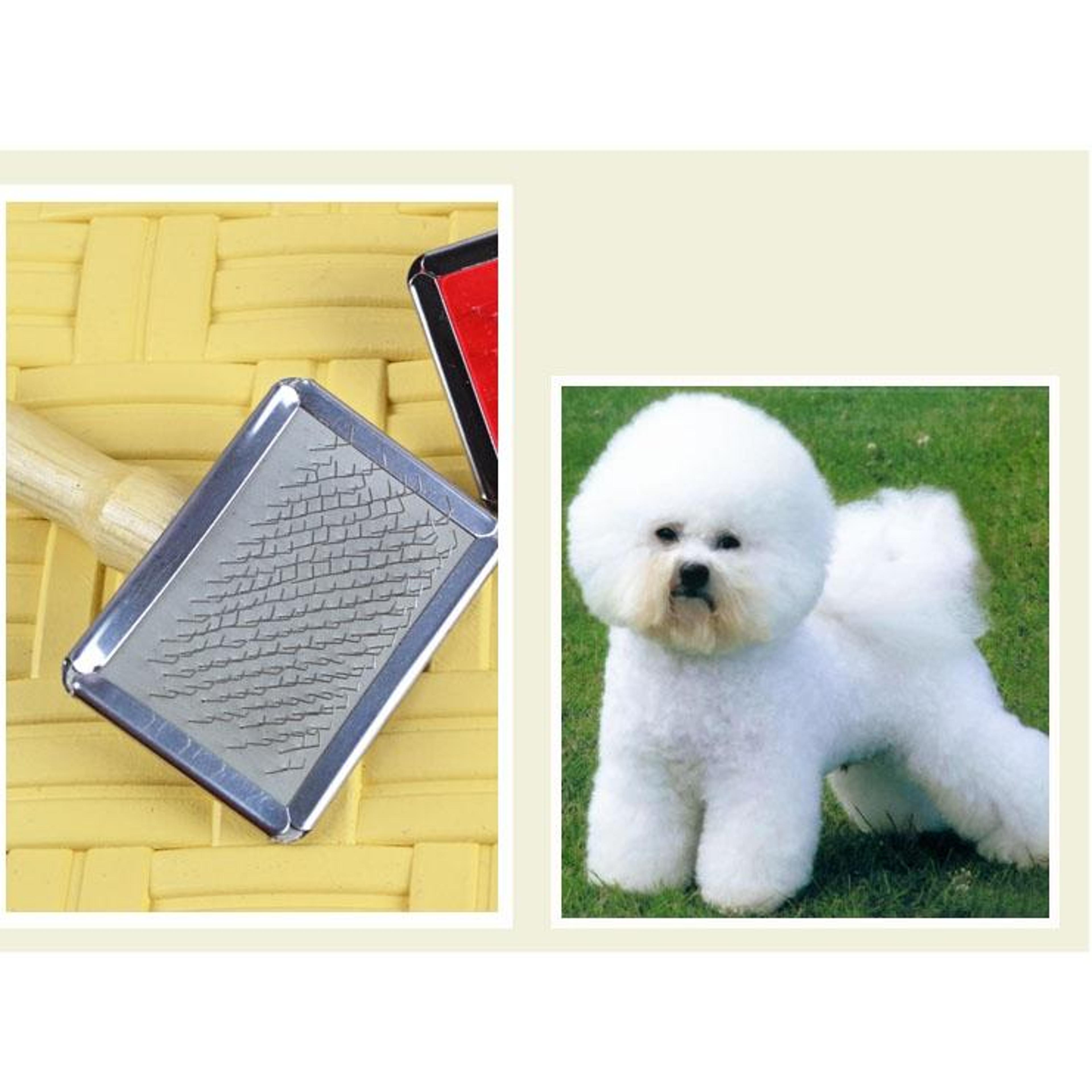 Soft Curve Pet Grooming Brush With Wooden Handle Gentle Slicker Brush For Dogs  Cats 4