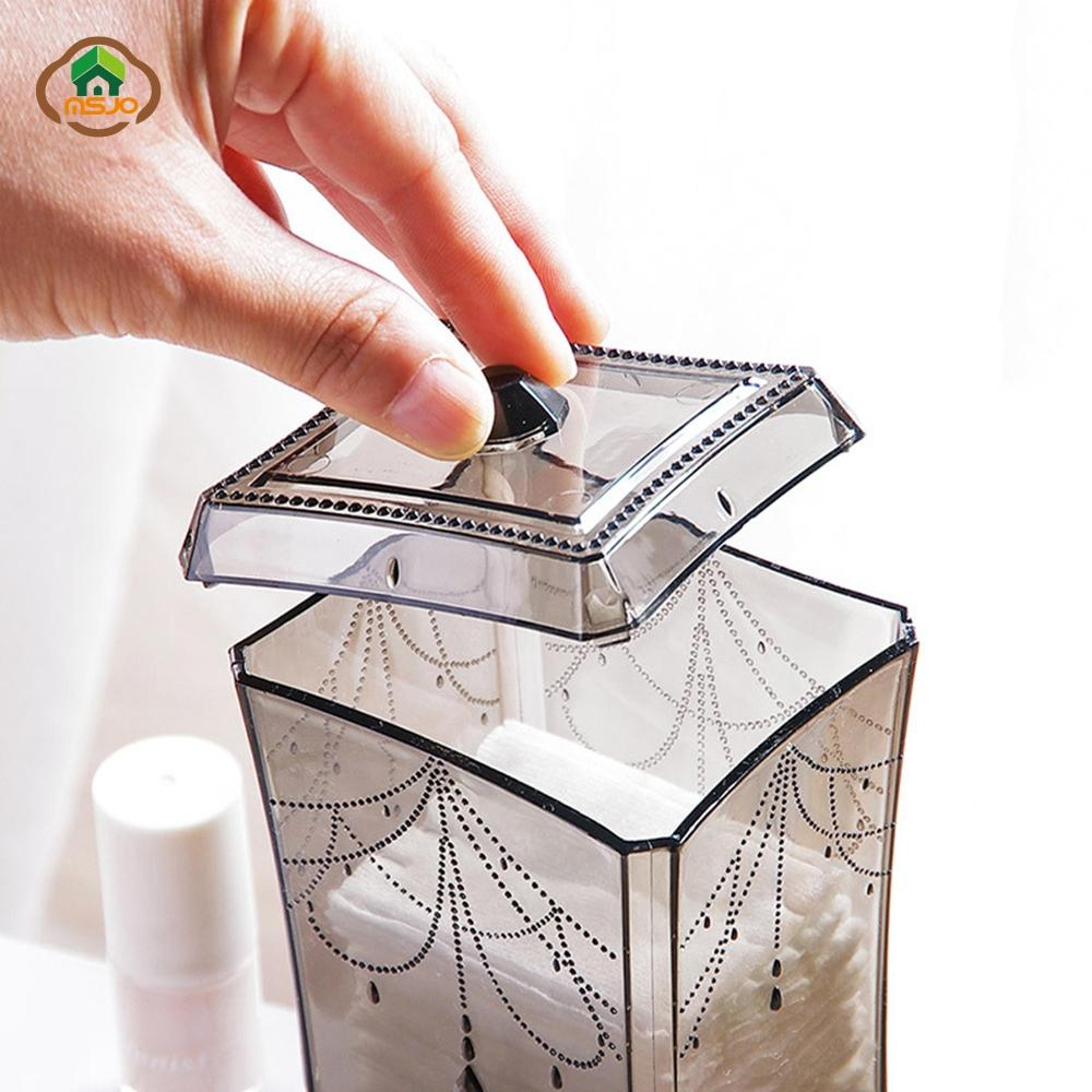 clear cotton pad organizer box with lid, transparent makeup storage box for vanity & bathroom