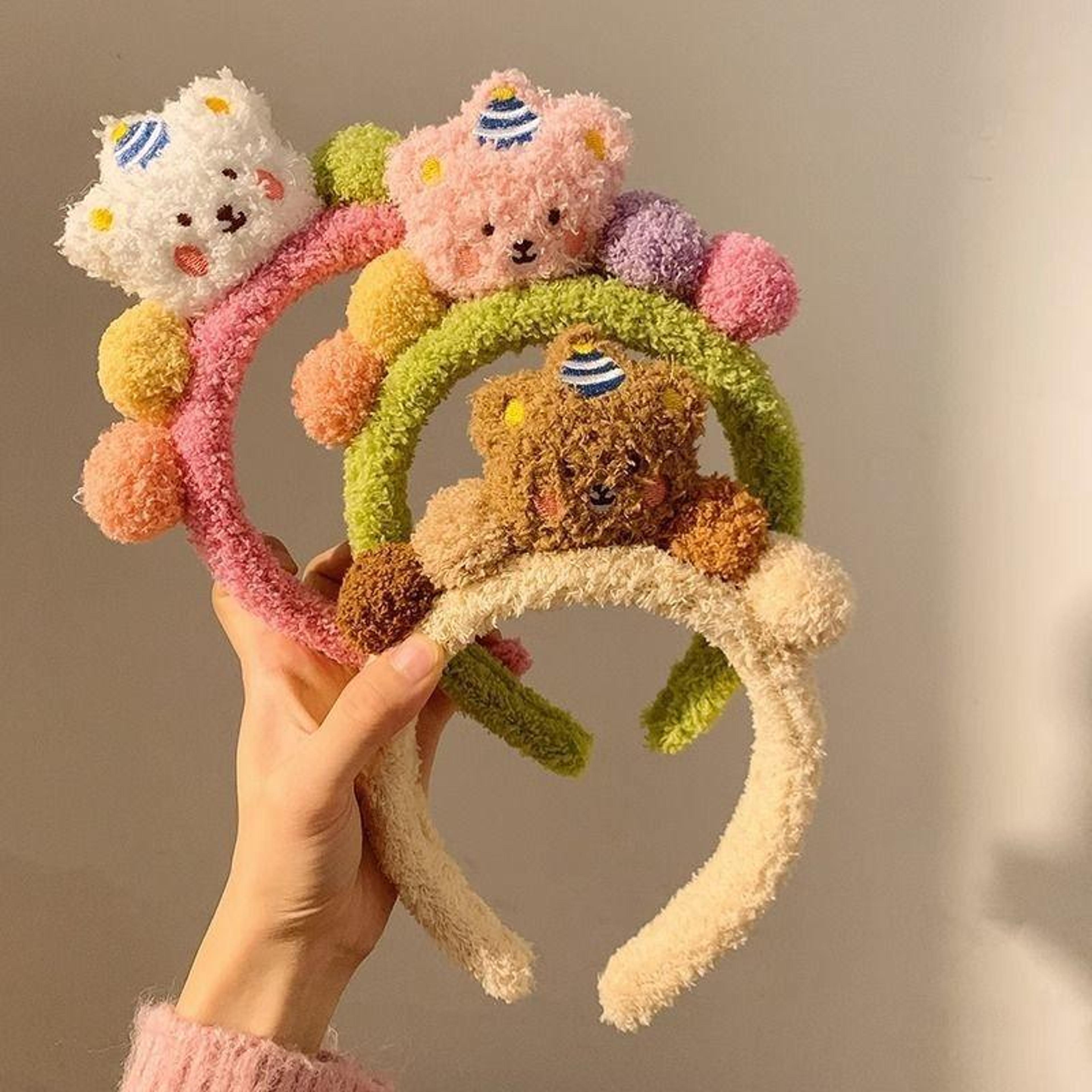 cute cartoon bear headband soft plush hairband for girls elastic hair accessory