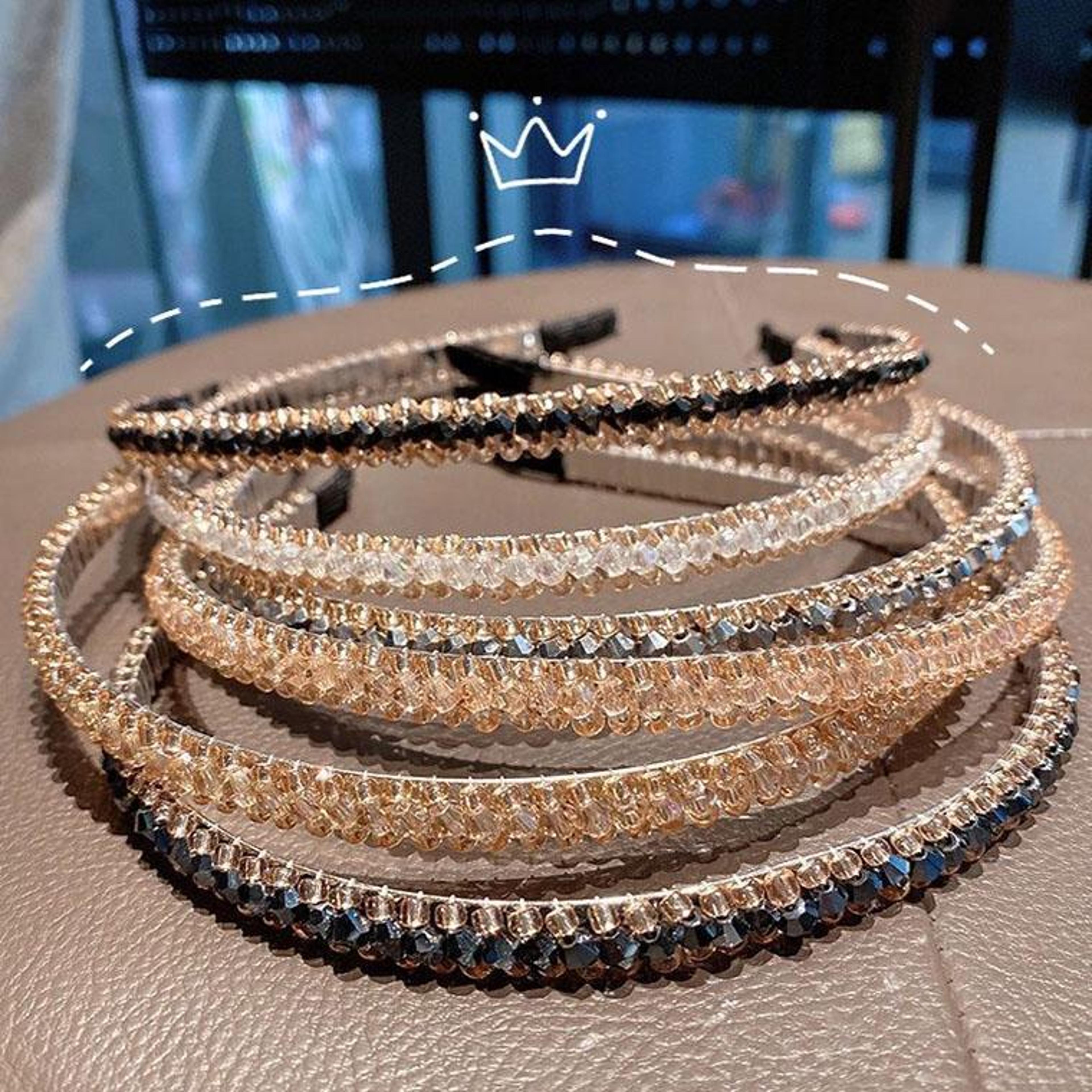 elegant crystal hoop headband non slip gold trim hair accessory for women