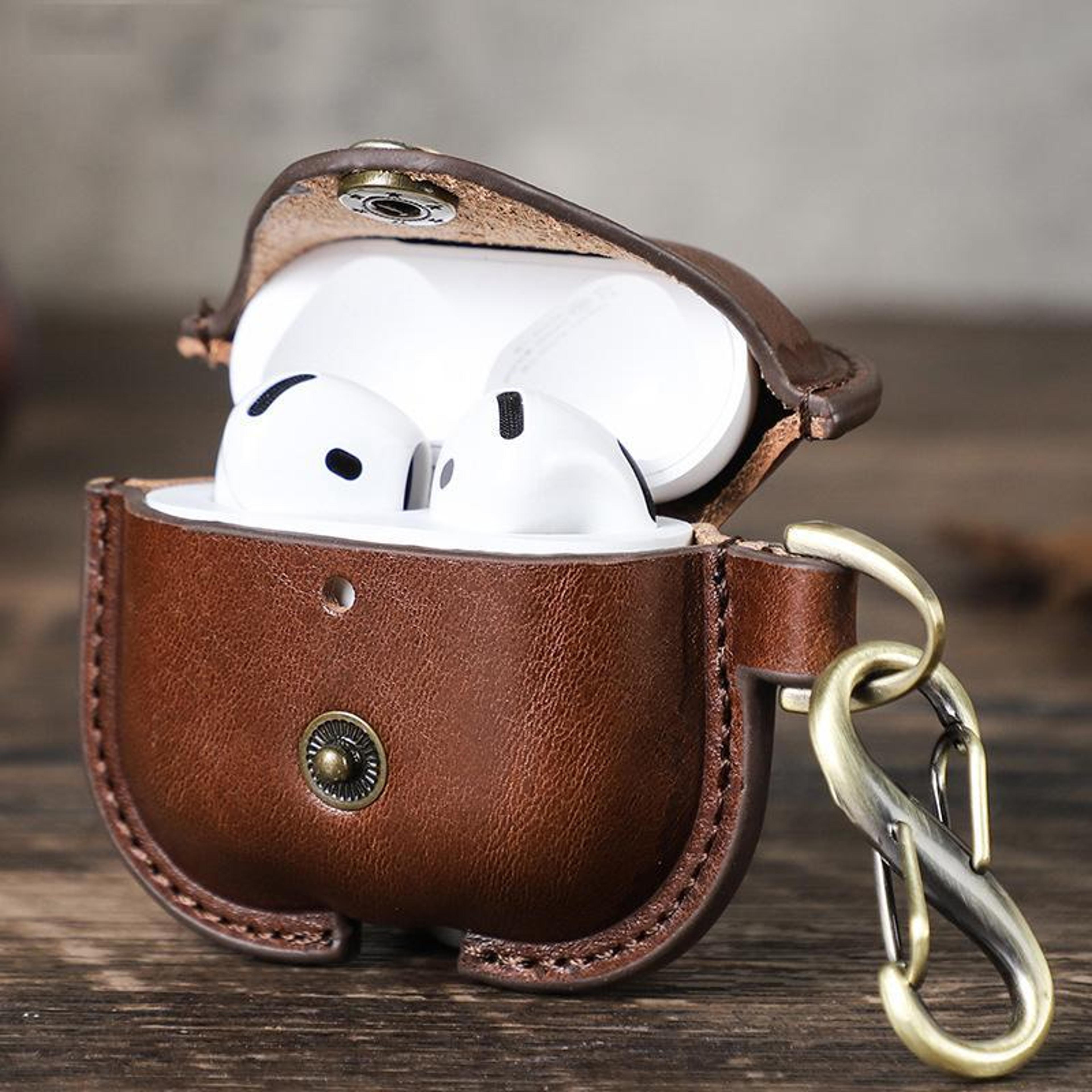 contacts family airpods leather case with snap closure and drop protection