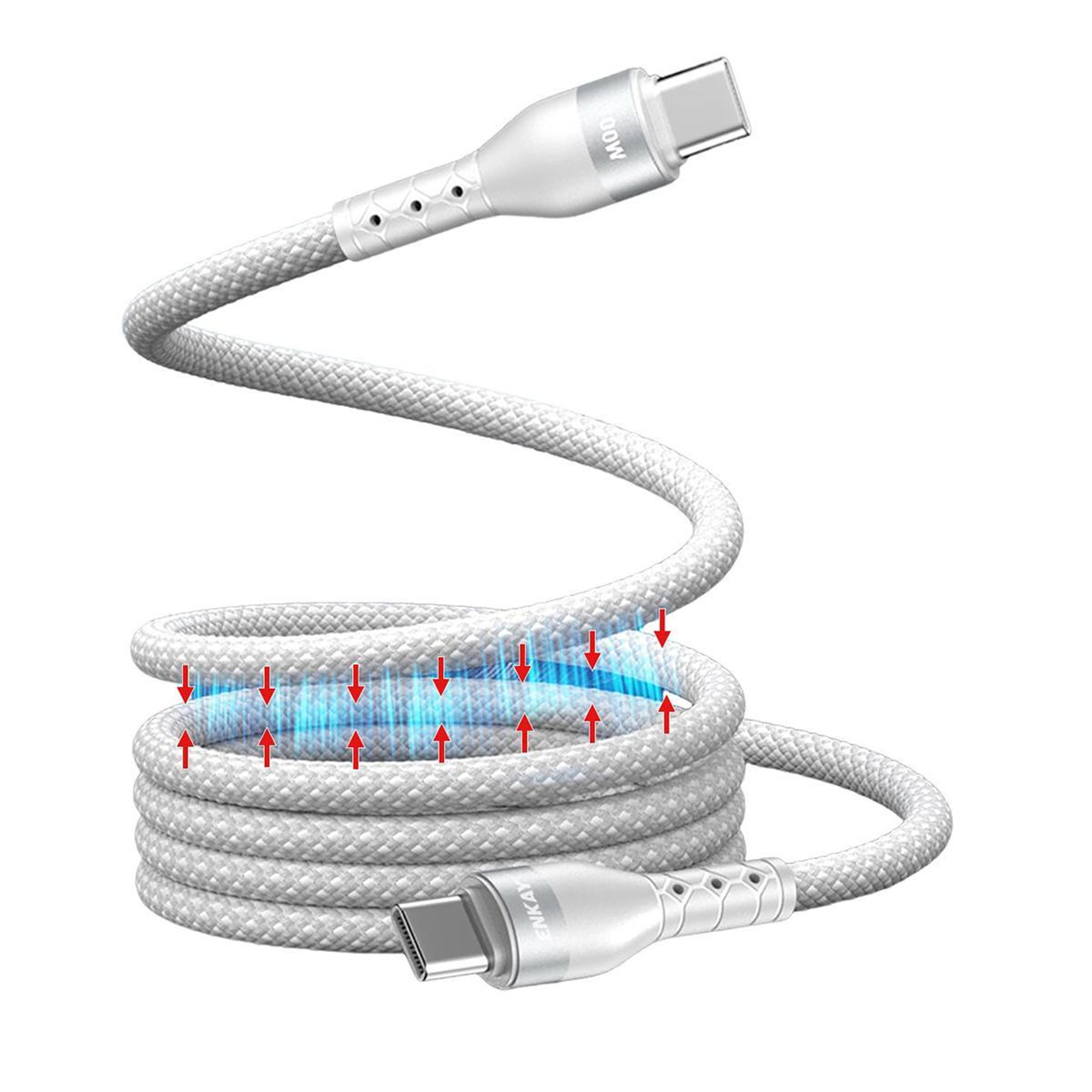 magnetic self coiling usb c to usb c cable with 100w fast charging braided design