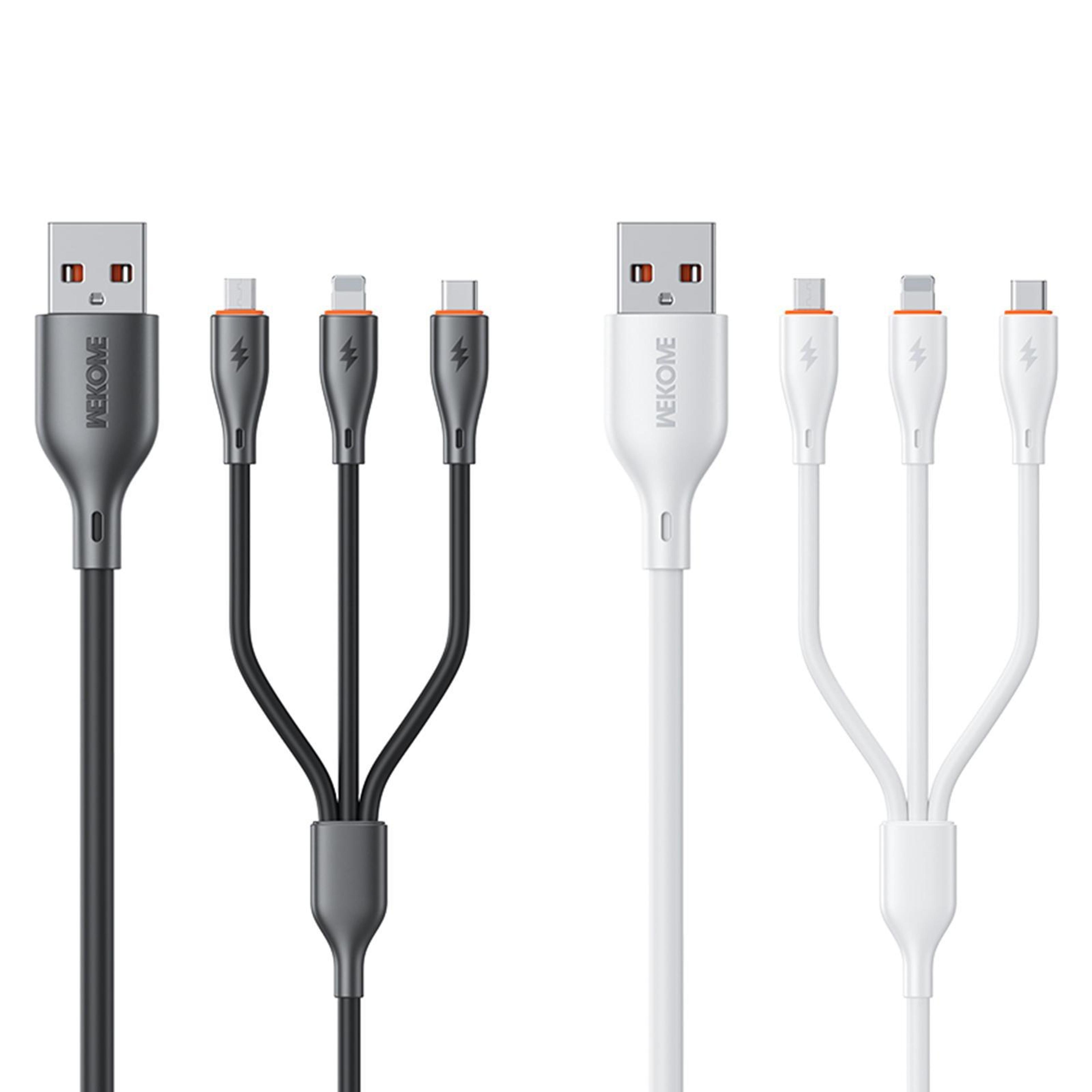 3 in 1 fast charging cable 66w universal multi charging cable usb to type c lightning micro