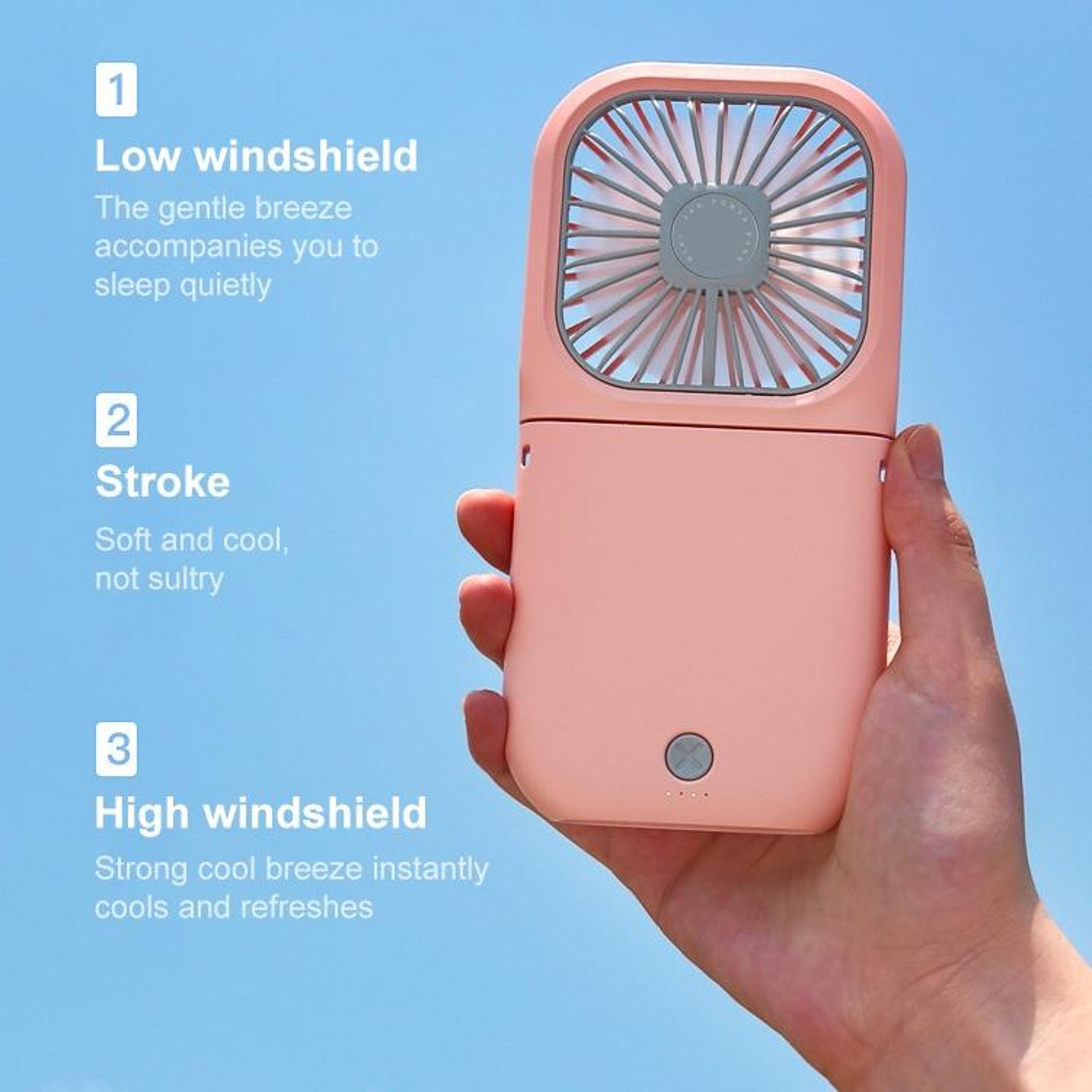 3in1 Portable Neck Fan With Power Bank Quiet USB Rechargeable Foldable Cooling Fan 8