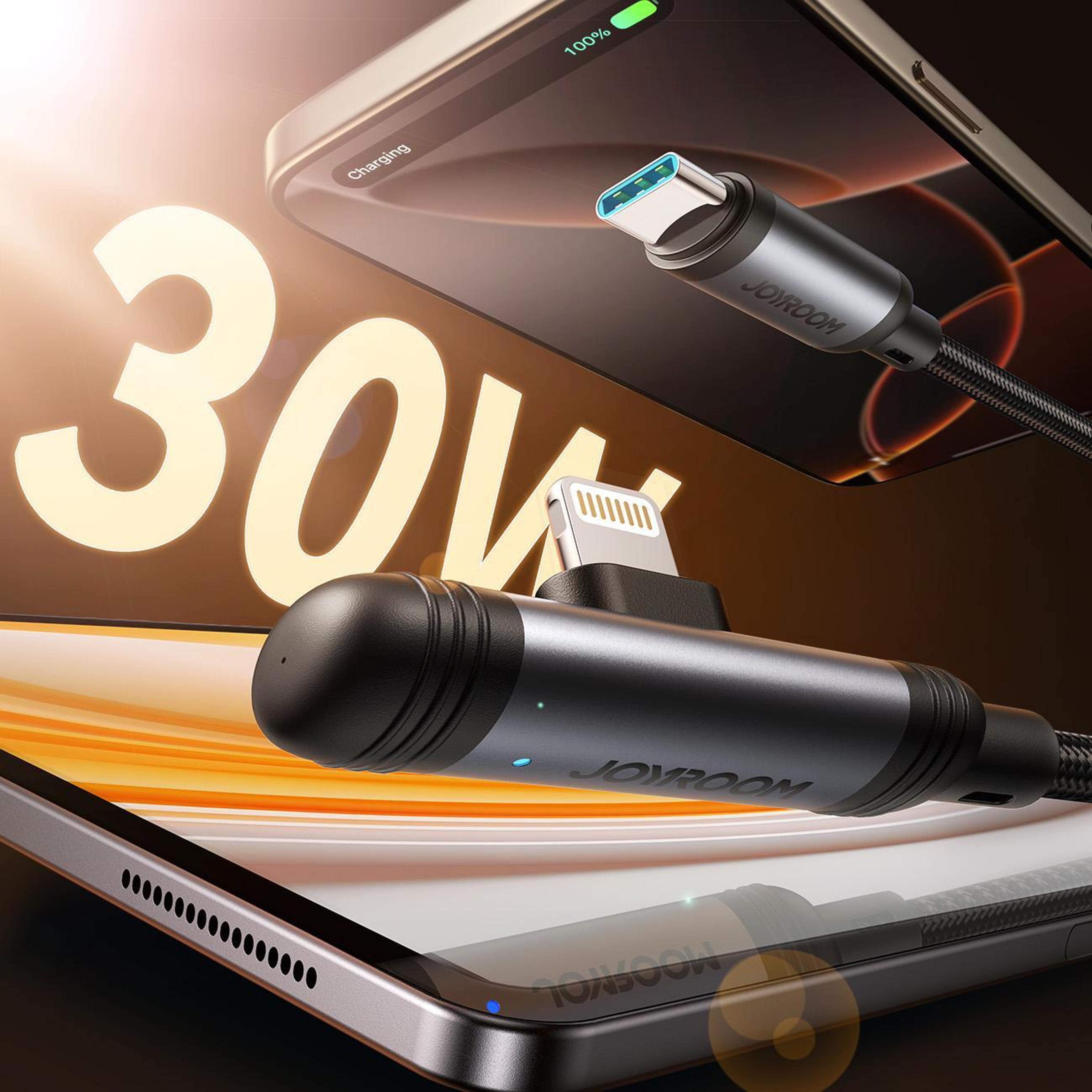 30W Fast Charging Type C To Lightning Cable 90 Degree Braided Charger 1